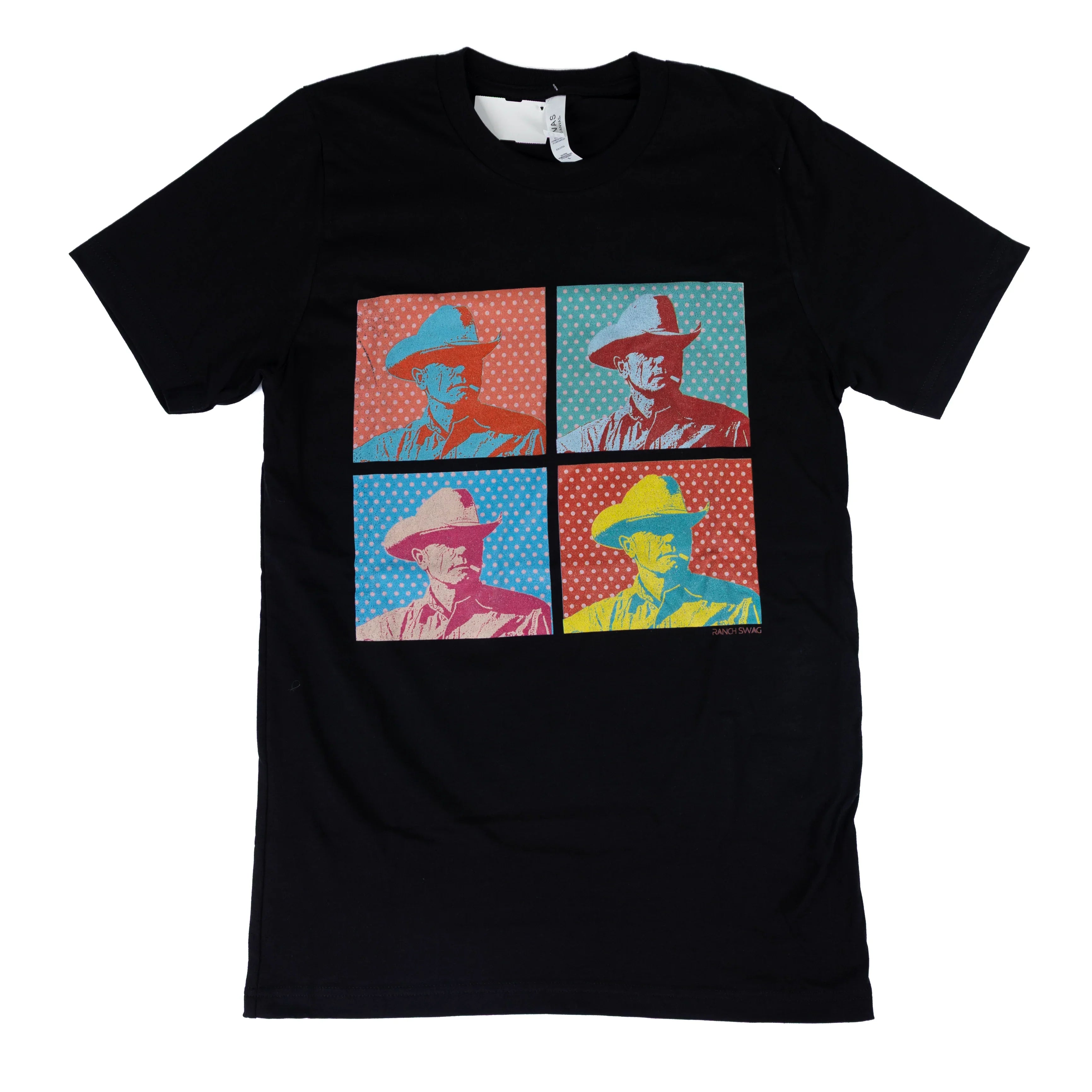 Women's Black and Multicolor Short Sleeve Cowboy Pop Art T-shirt