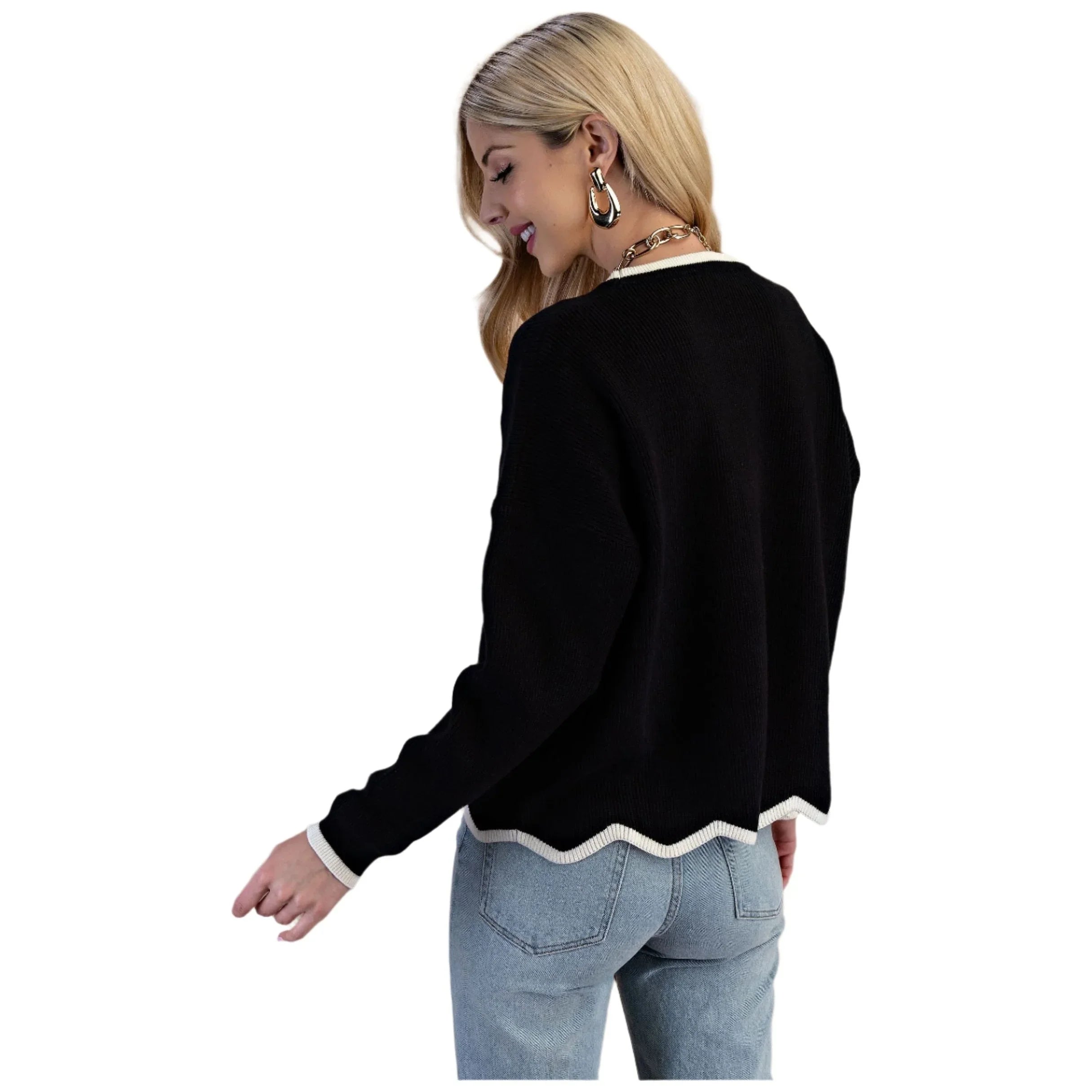 Women's Black and White Knit Sweater TE1330 - Crazy House Western Wear
