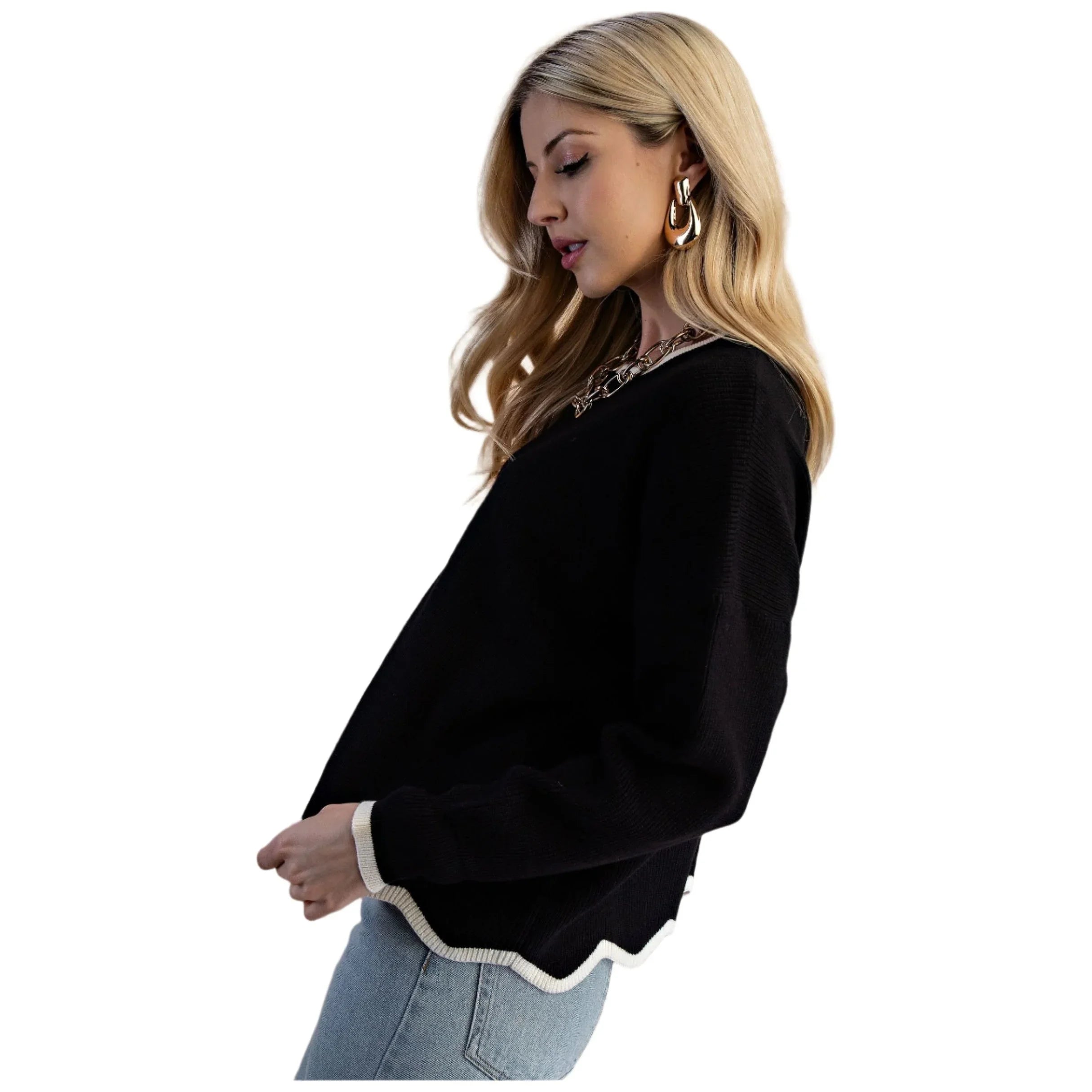 Women's Black and White Knit Sweater TE1330 - Crazy House Western Wear
