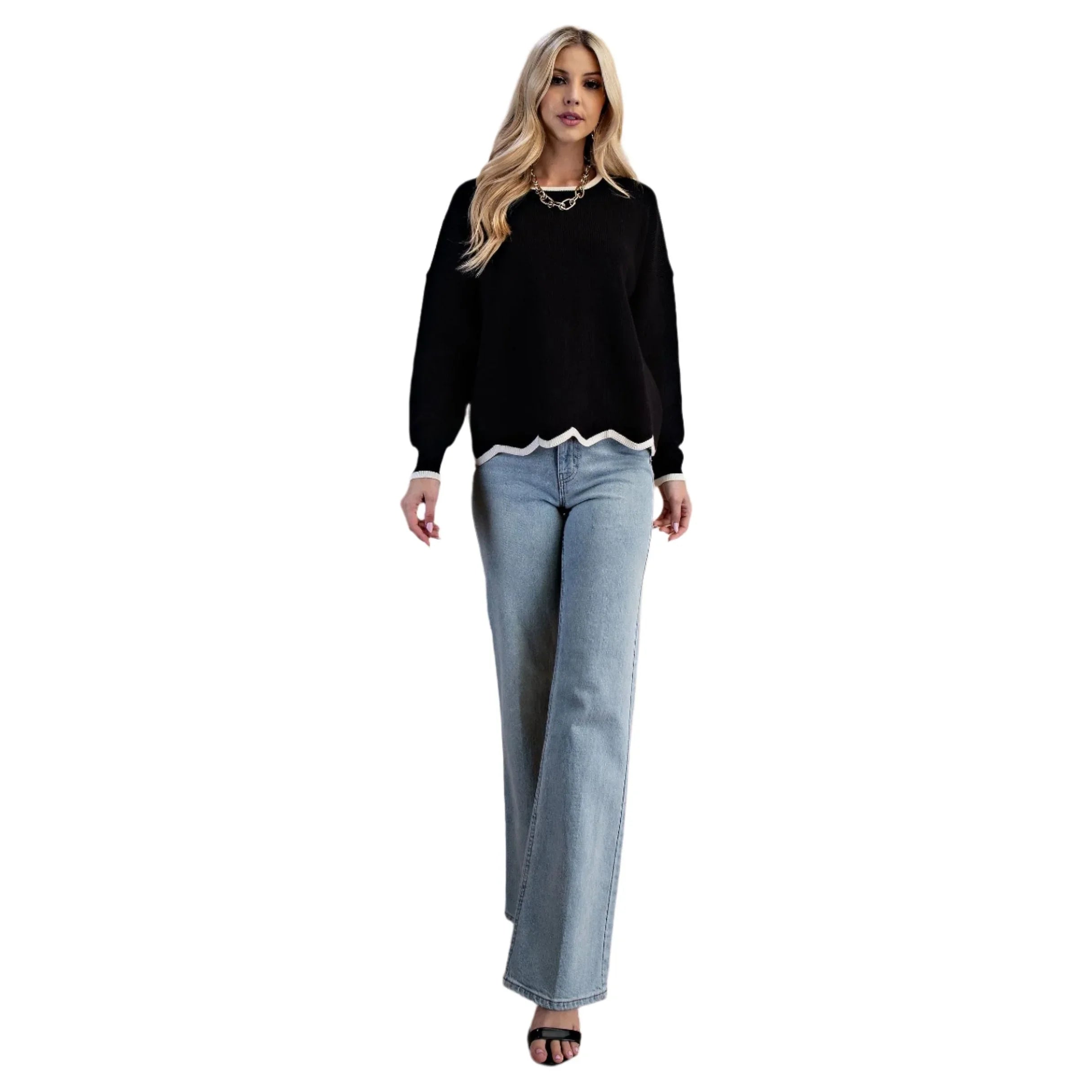 Women's Black and White Knit Sweater TE1330 - Crazy House Western Wear