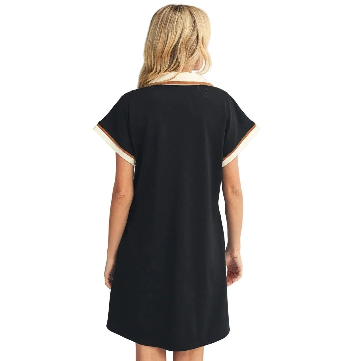 Women's Black Contrast Accent Solid Casual Dress M50814