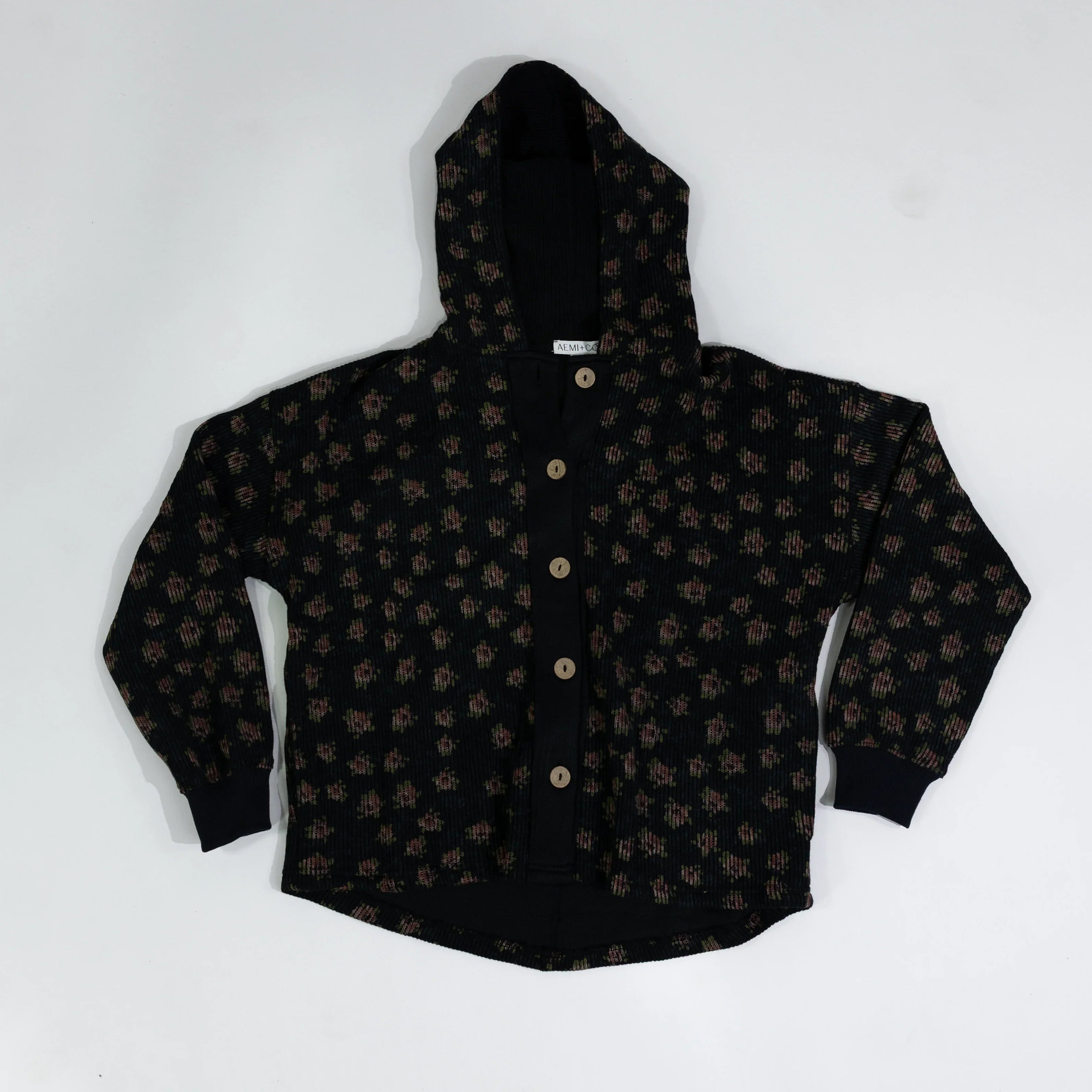 Women's Black Hoodie with Floral Pattern 5125EK