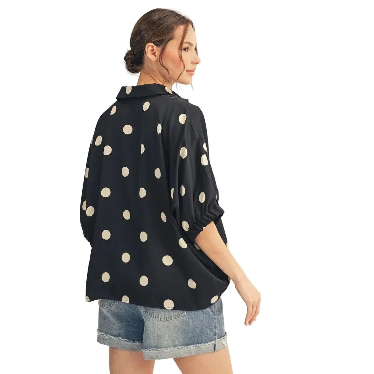 Women's Black Polka Dot Satin Top G13482-7