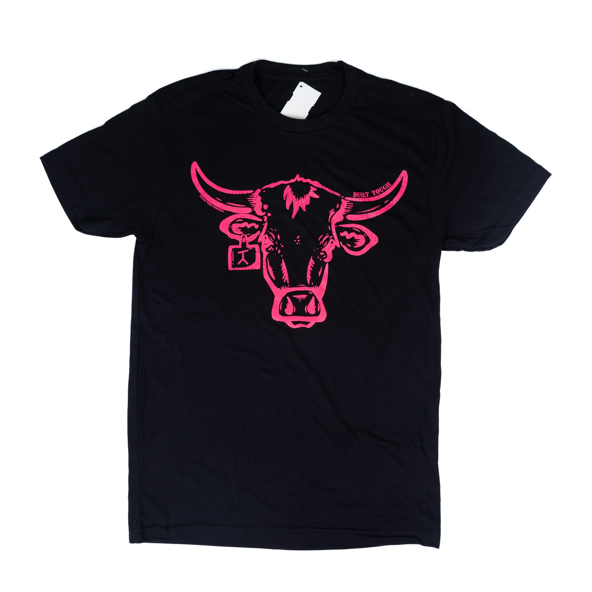 Women's Black T-shirt with Neon Pink Steer on the Front