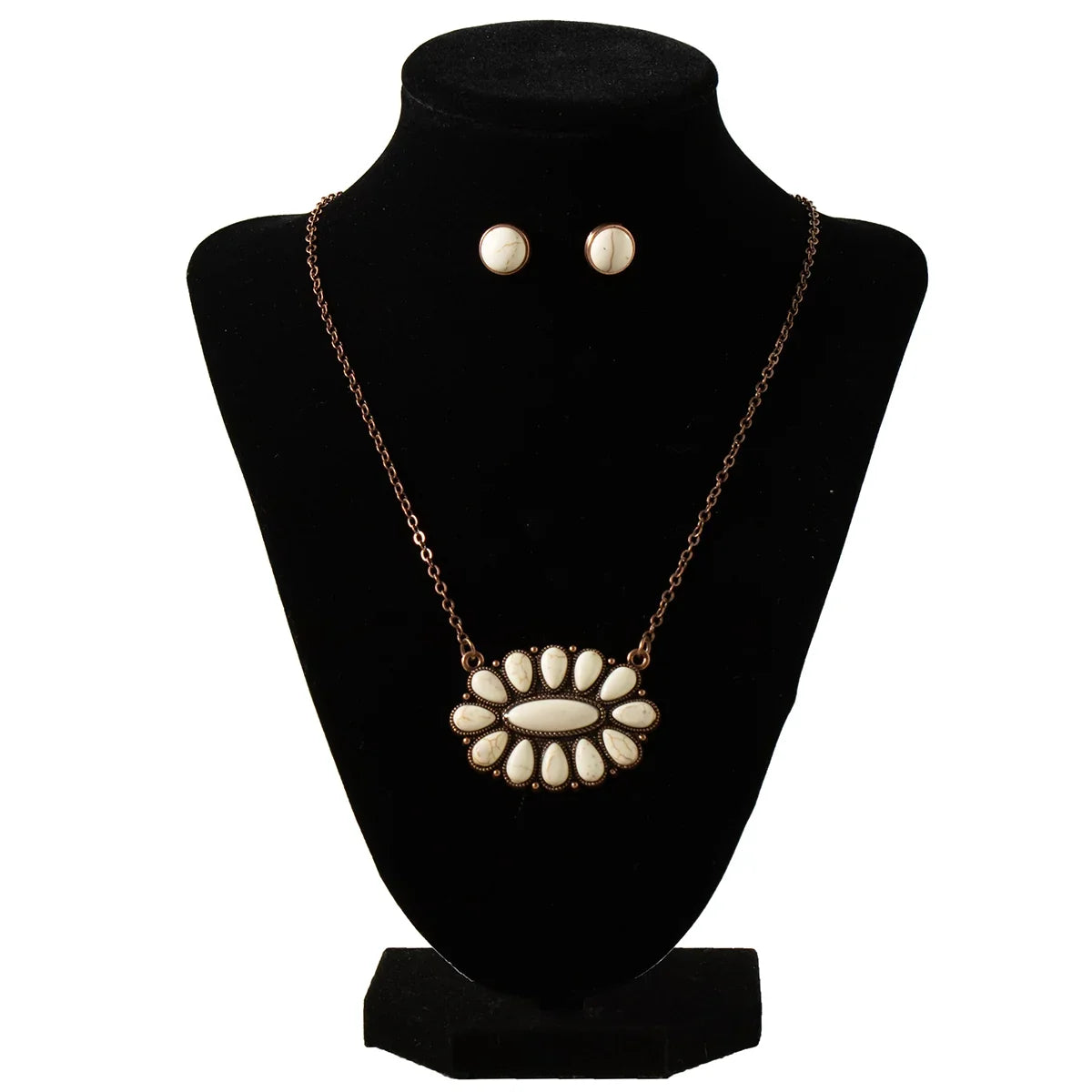 Women's Blazin Roxx White Antique Oval Earring and Necklace Set 3058105