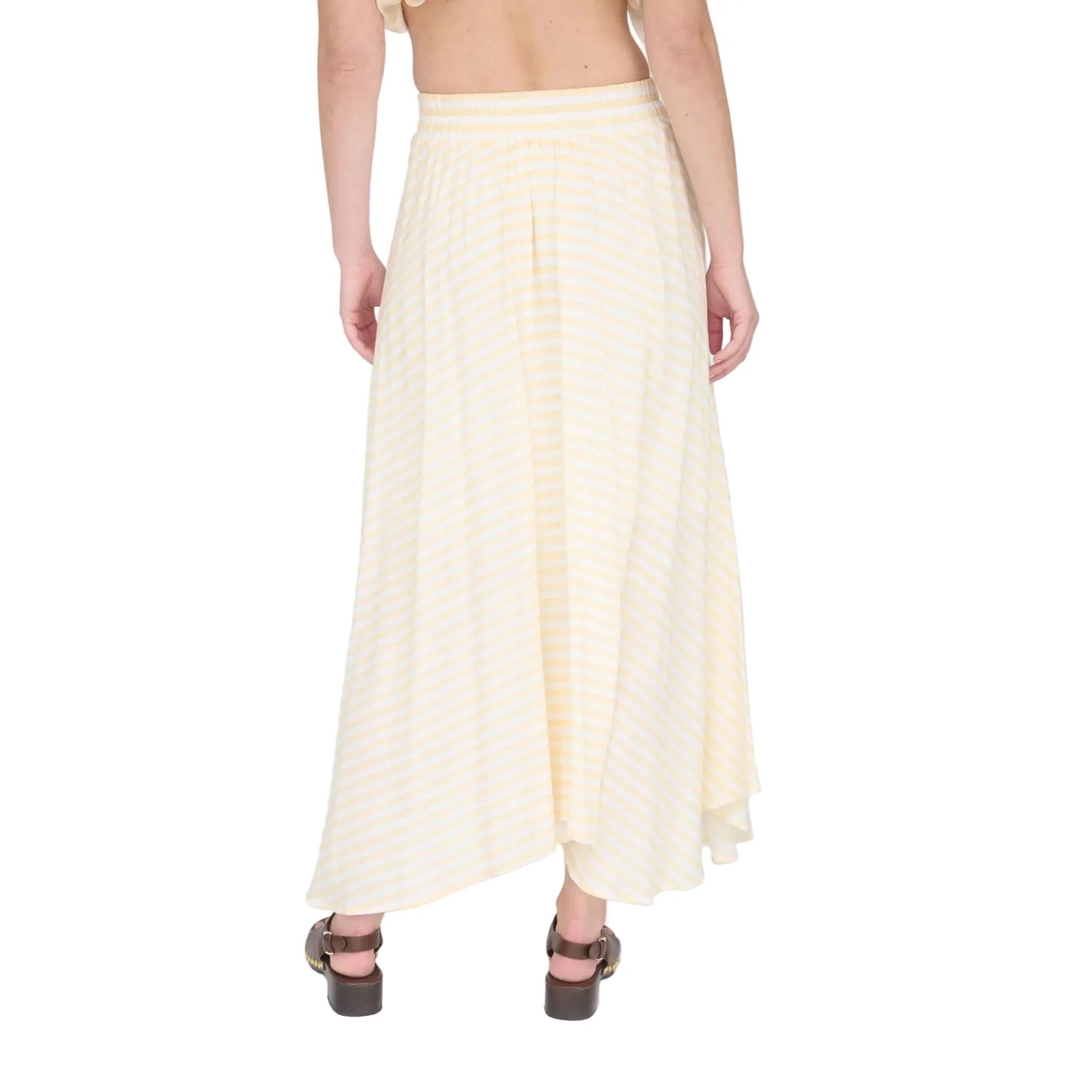 Women's Blu Pepper Butter Yellow Stripe High Waist Pleated Midi Skirt B5SX1001-B
