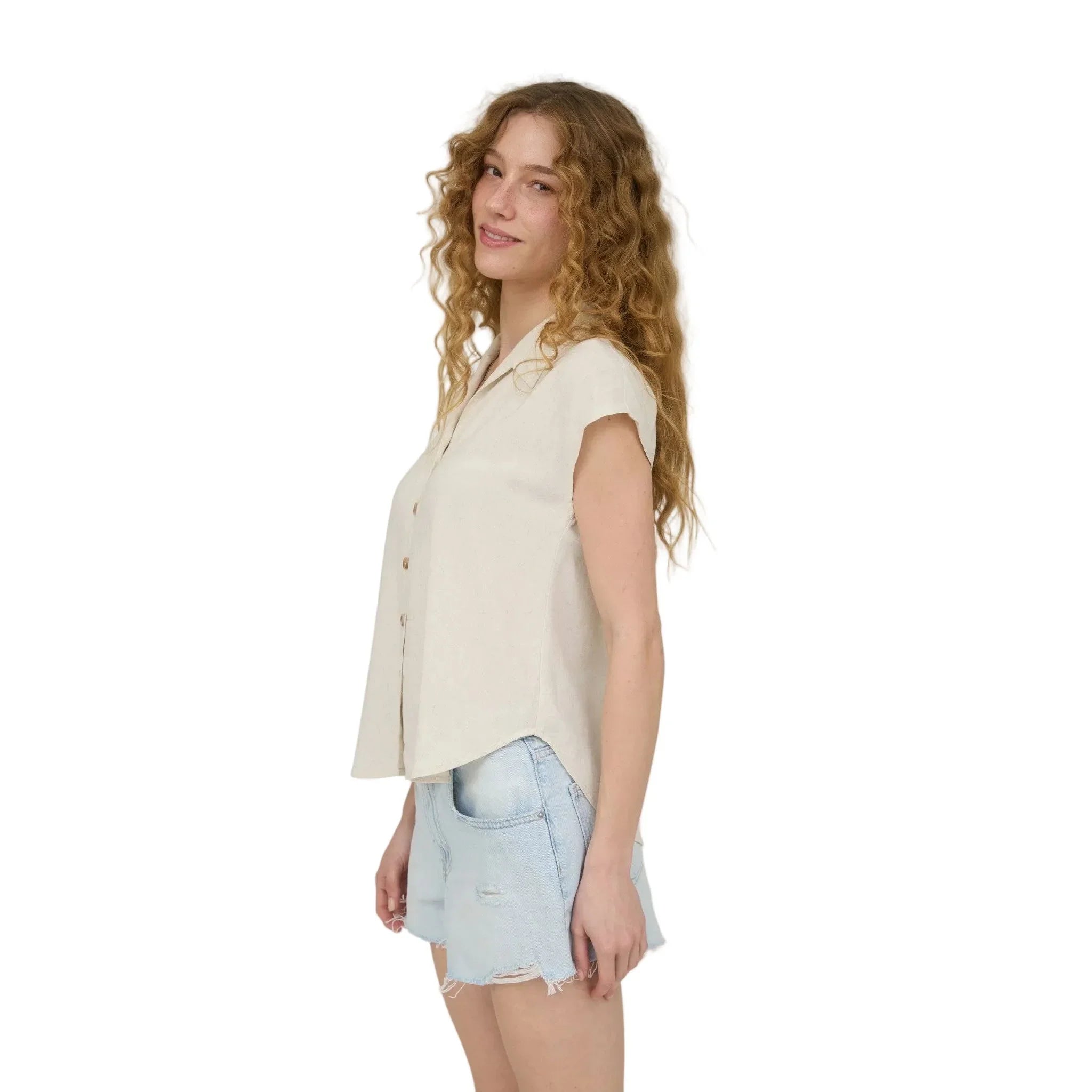 Women's Blu Pepper Collared Button Down Short Sleeve Linen Shirt CR2970