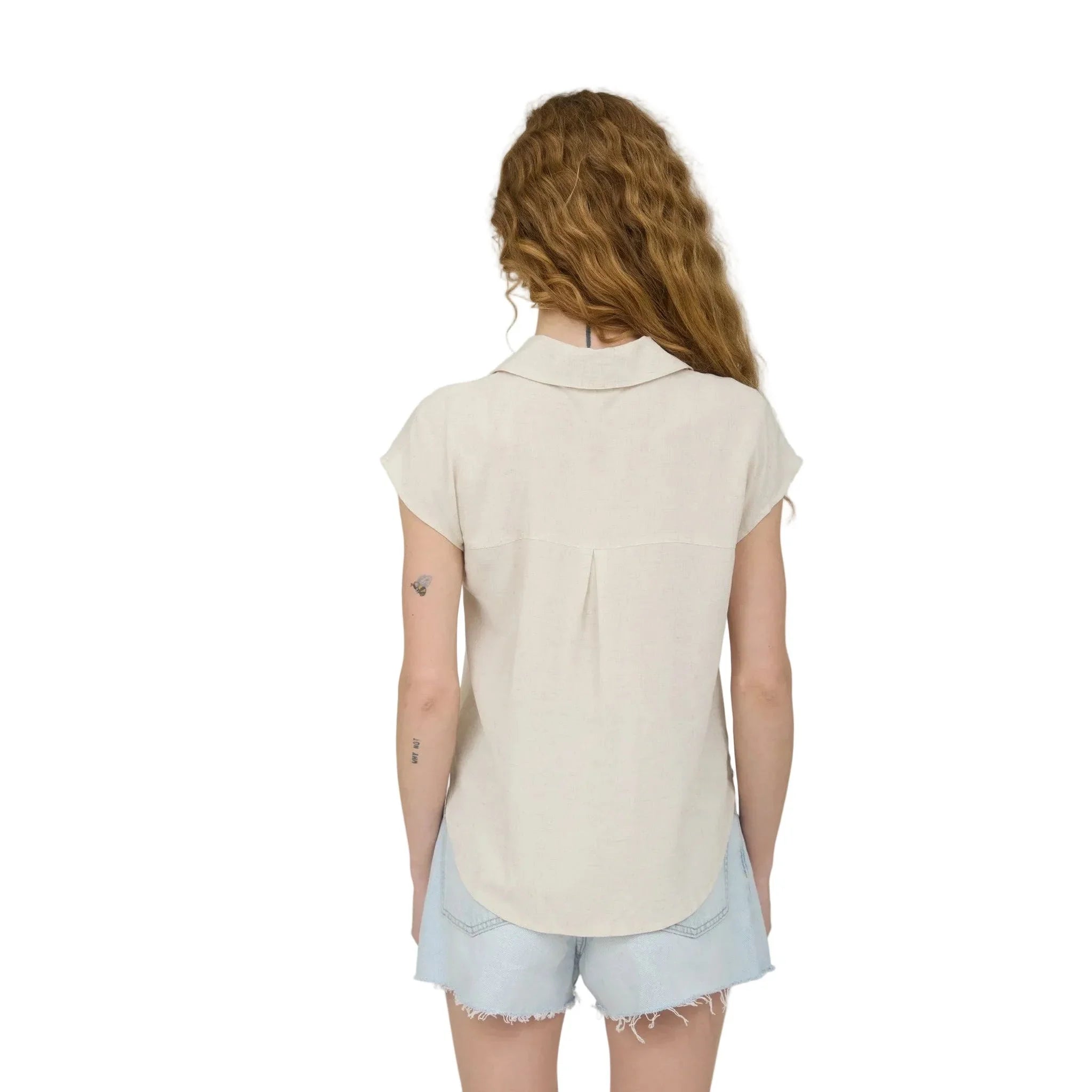 Women's Blu Pepper Collared Button Down Short Sleeve Linen Shirt CR2970