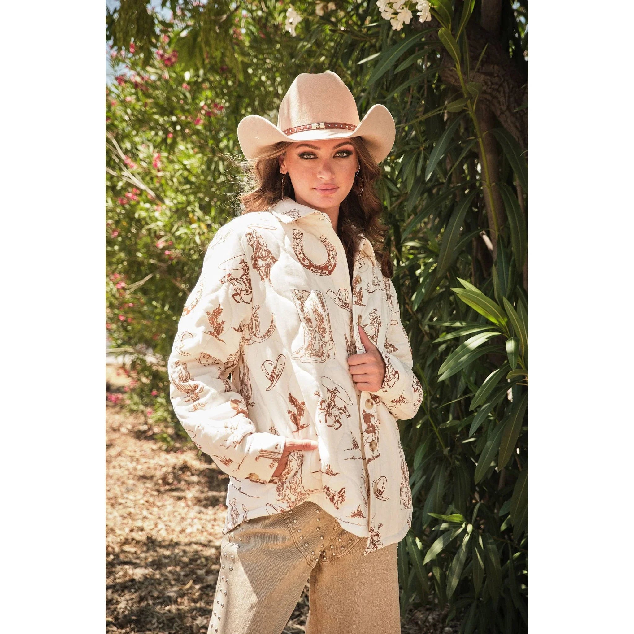 Women's Blue B Western Printed Quilted Shacket 37128J
