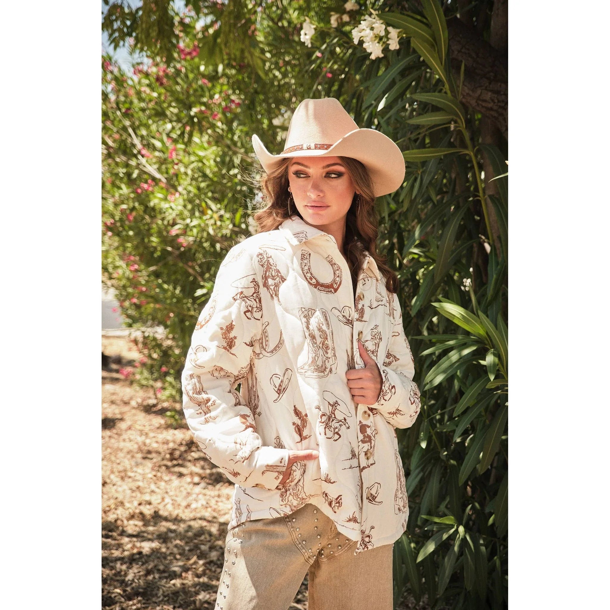 Women's Blue B Western Printed Quilted Shacket 37128J