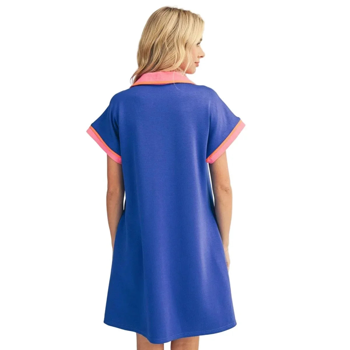 Women's Blue Mix Contrast Accent Solid Casual Dress M50814-ROYAL