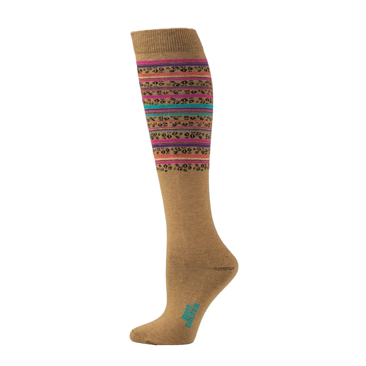 Women's Boot Doctor Dark Yellow Over The Calf Striped and Leopard Print Socks 0418621-M