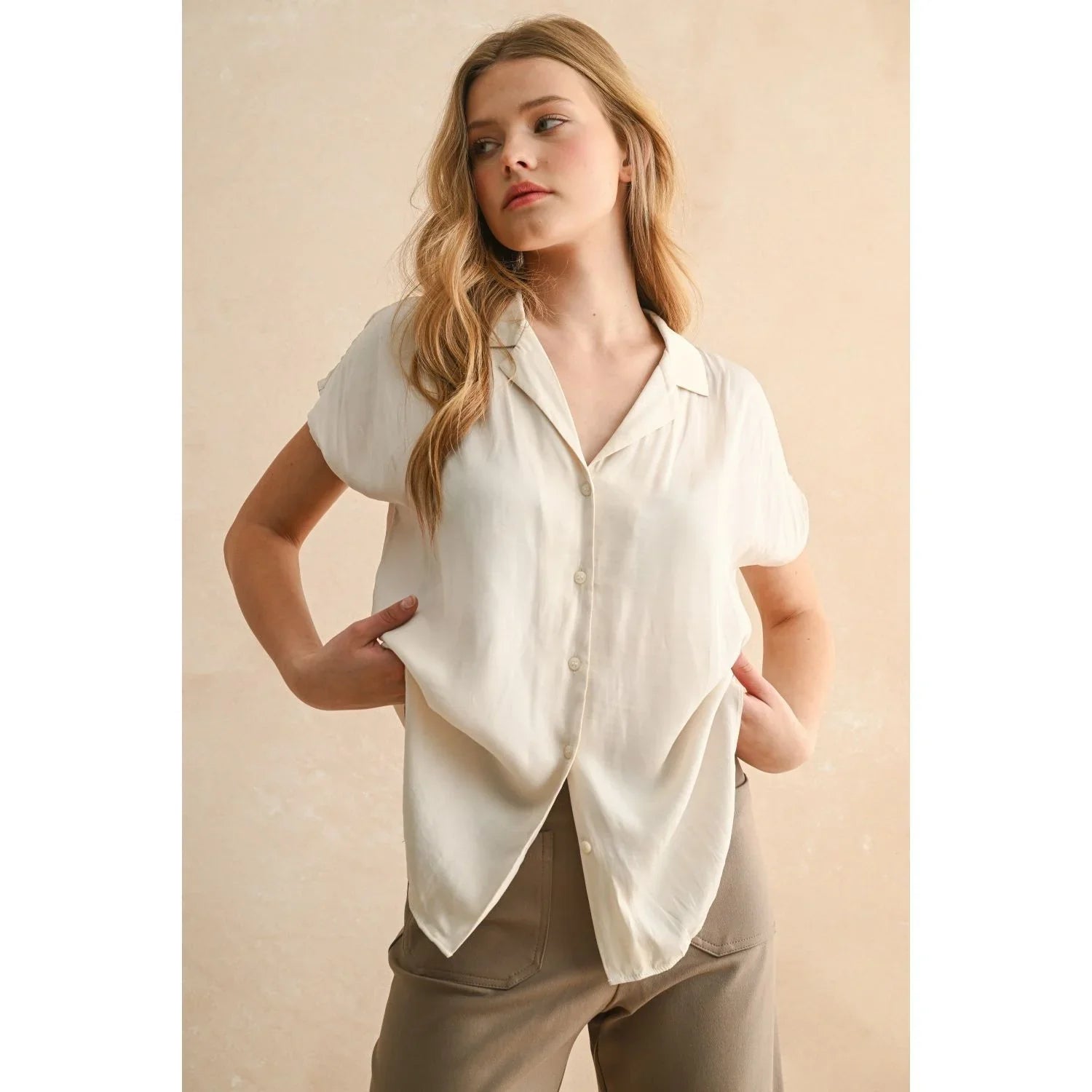 Women's Button Down Cap Sleeve Shirts MMT1194