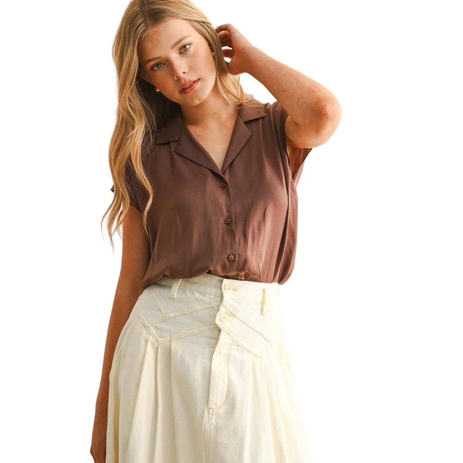 Women's Button Down Cap Sleeve Shirts MMT1194