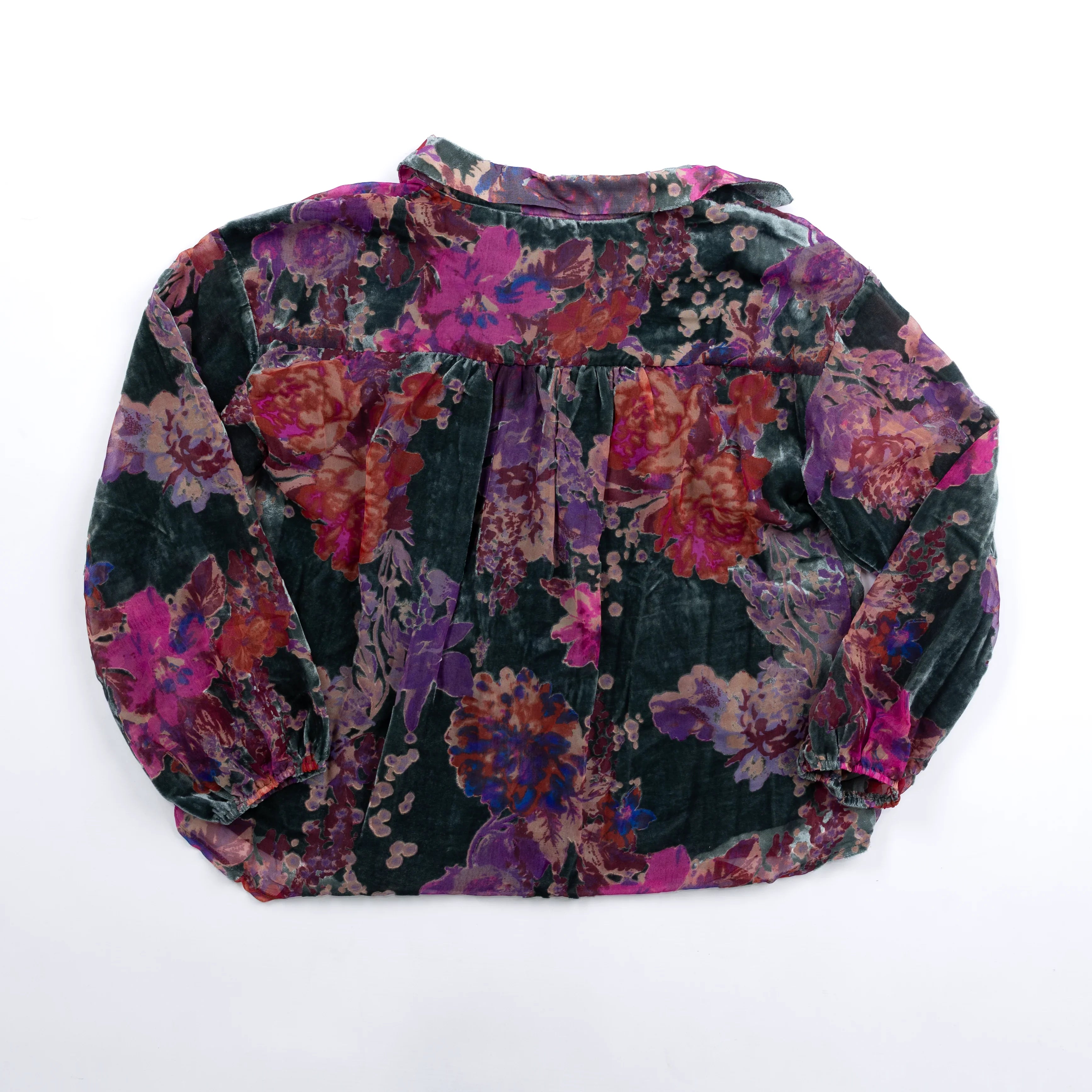 Women's Button Down Floral Velvet Jacquard Top G12058