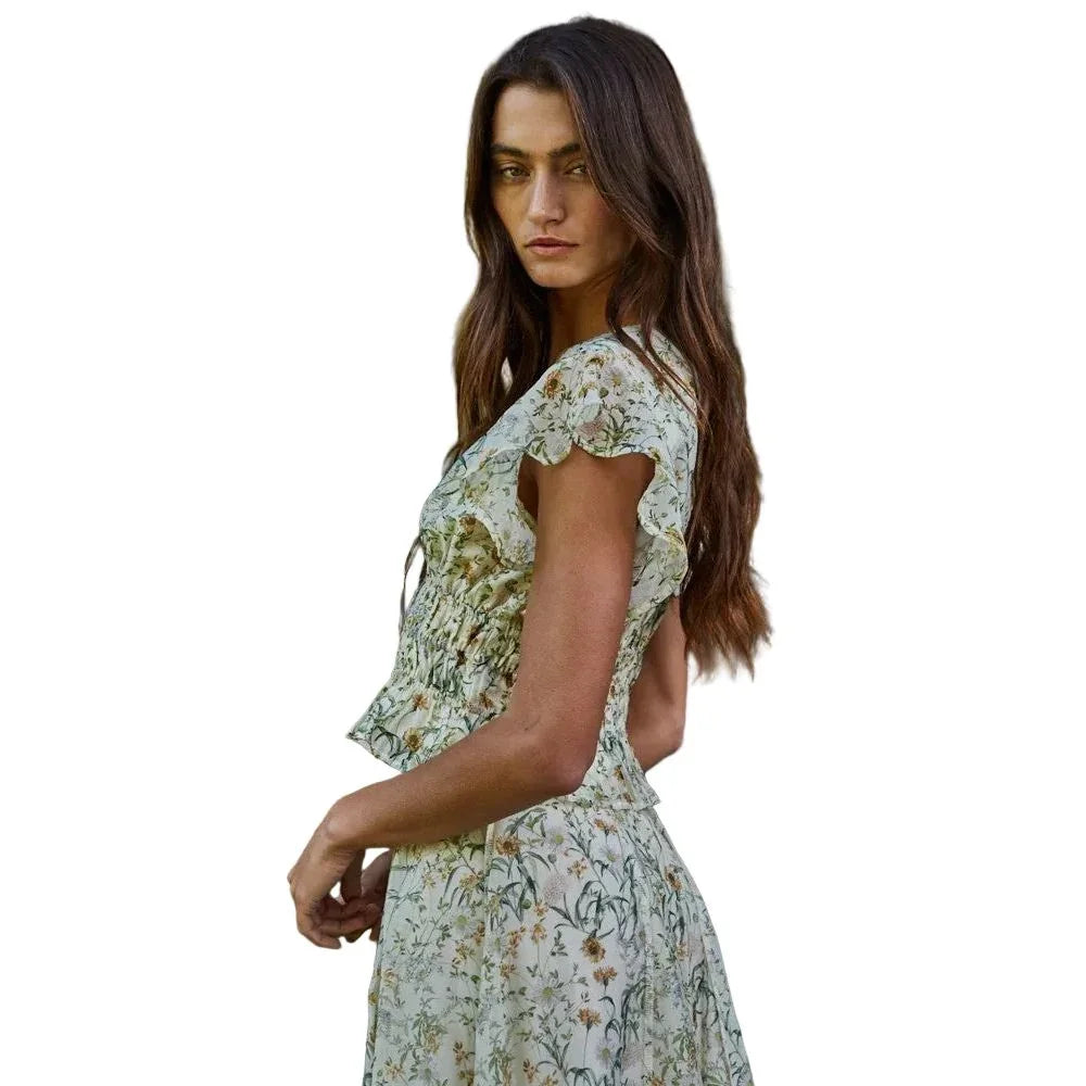 Women's By Together Ivory Green Sereia Floral Top L9353T1