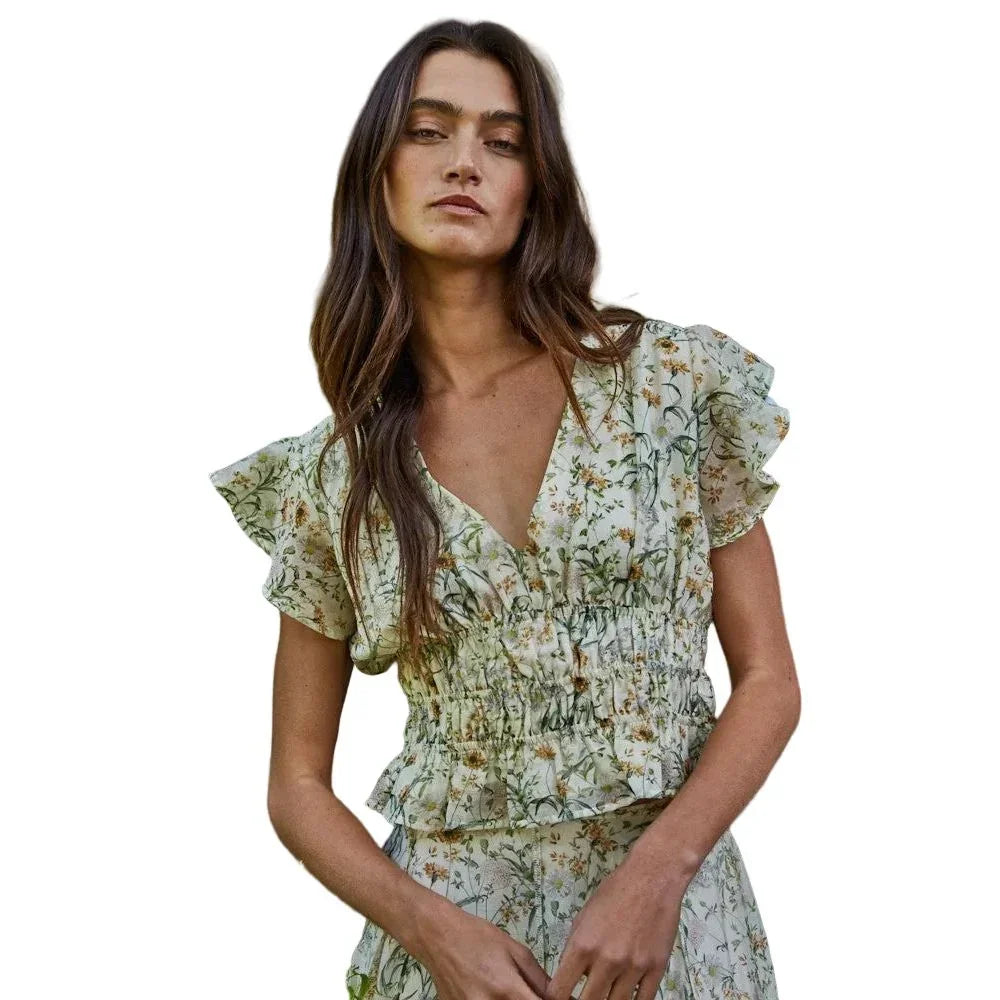 Women's By Together Ivory Green Sereia Floral Top L9353T1