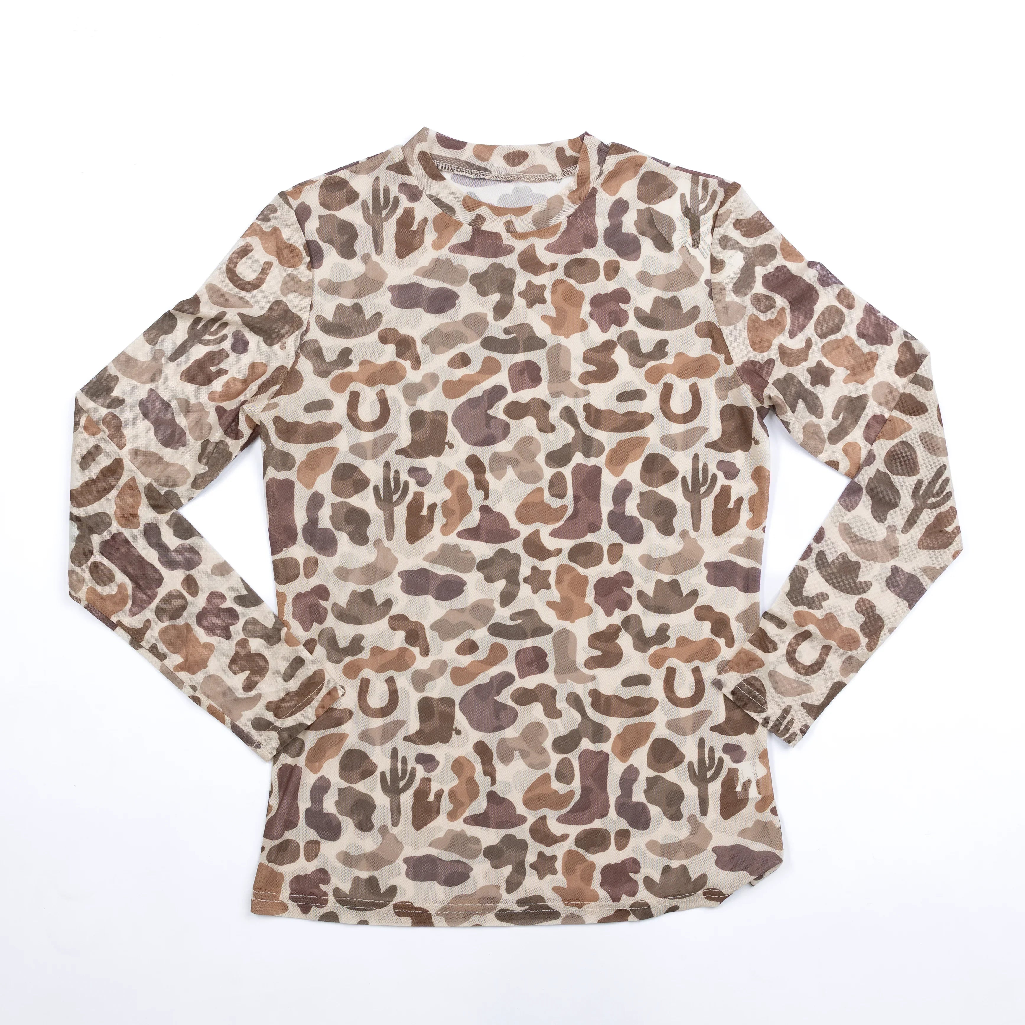 Women's Camo Long Sleeve Mesh Top