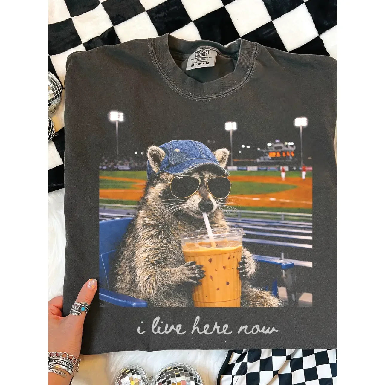 Women's Charcoal Gray Short Sleeve "Baseball I Live Here Now" T-shirt