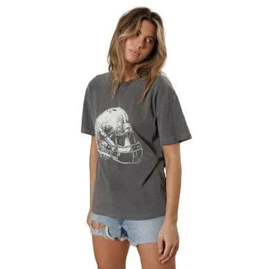 Women's Charcoal Short Sleeve Football Helmet T-shirt