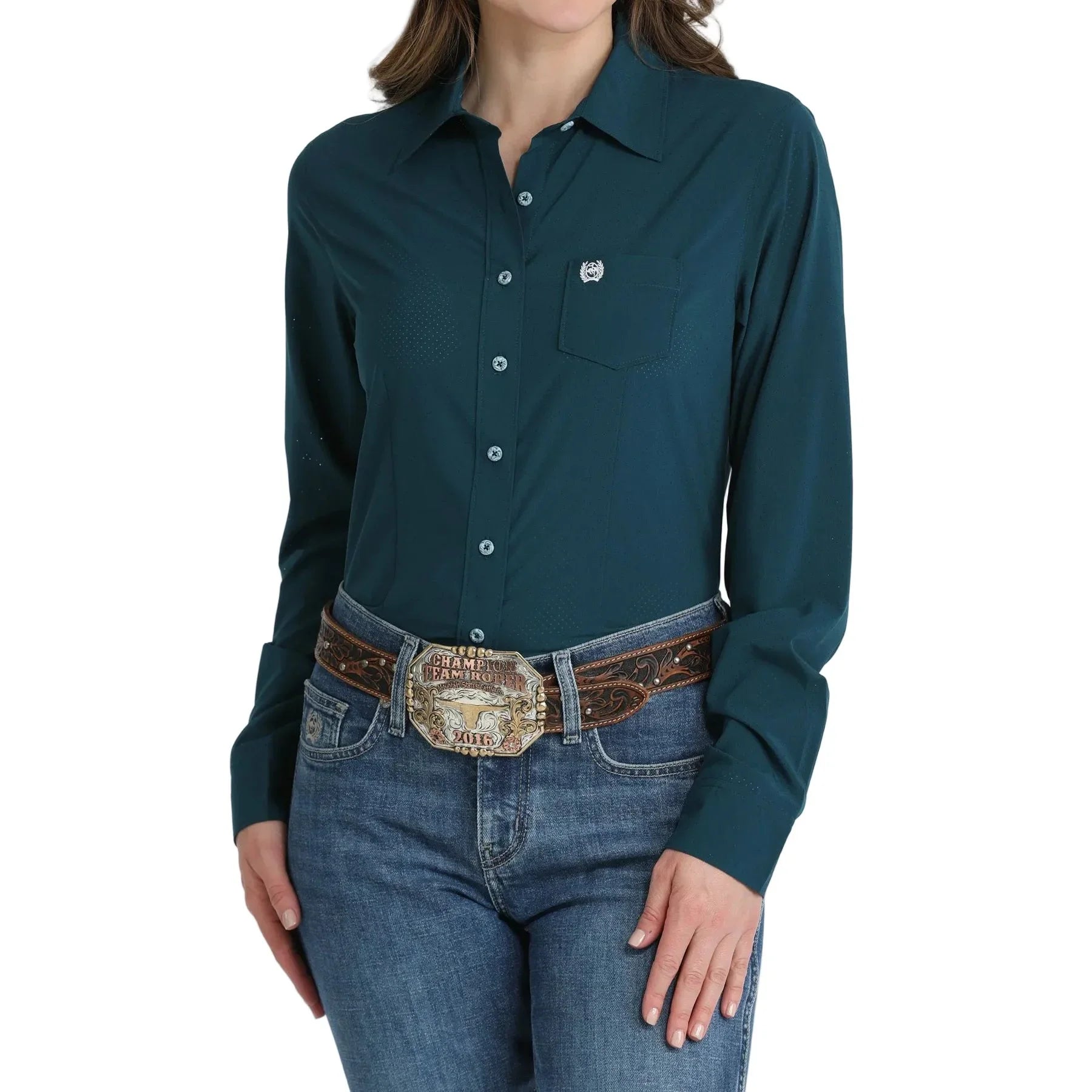 Women's Cinch Arena Flex Teal Long Sleeve Button Up Shirt MSW9164272