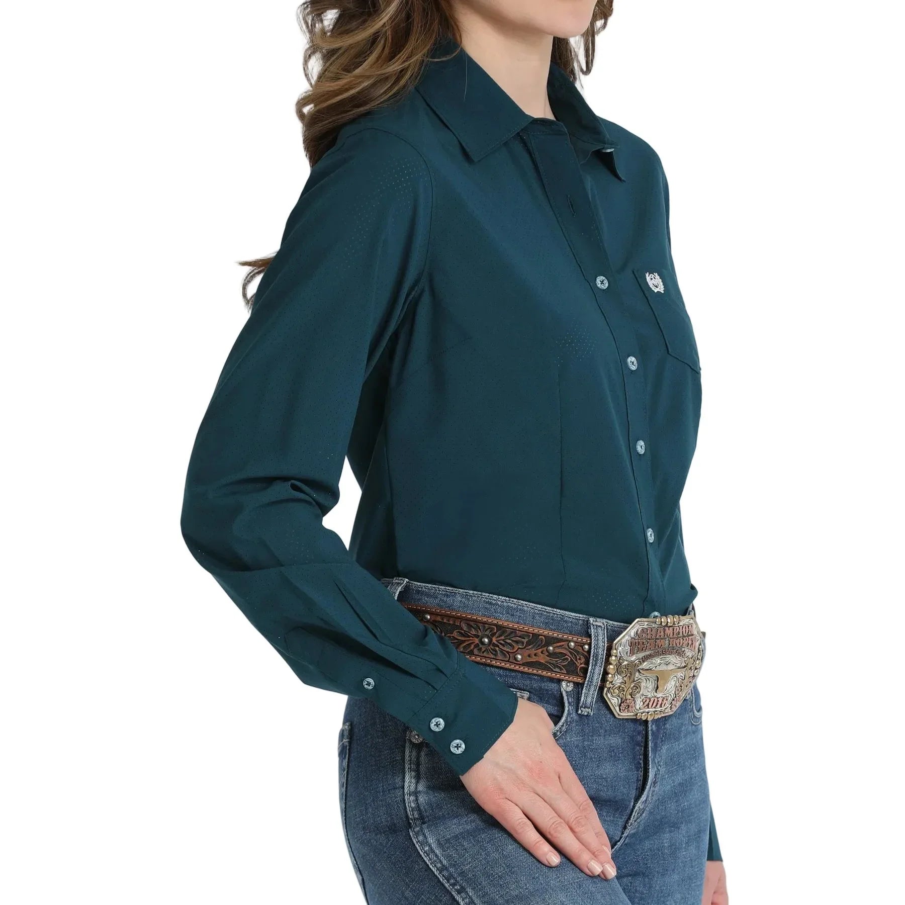 Women's Cinch Arena Flex Teal Long Sleeve Button Up Shirt MSW9164272