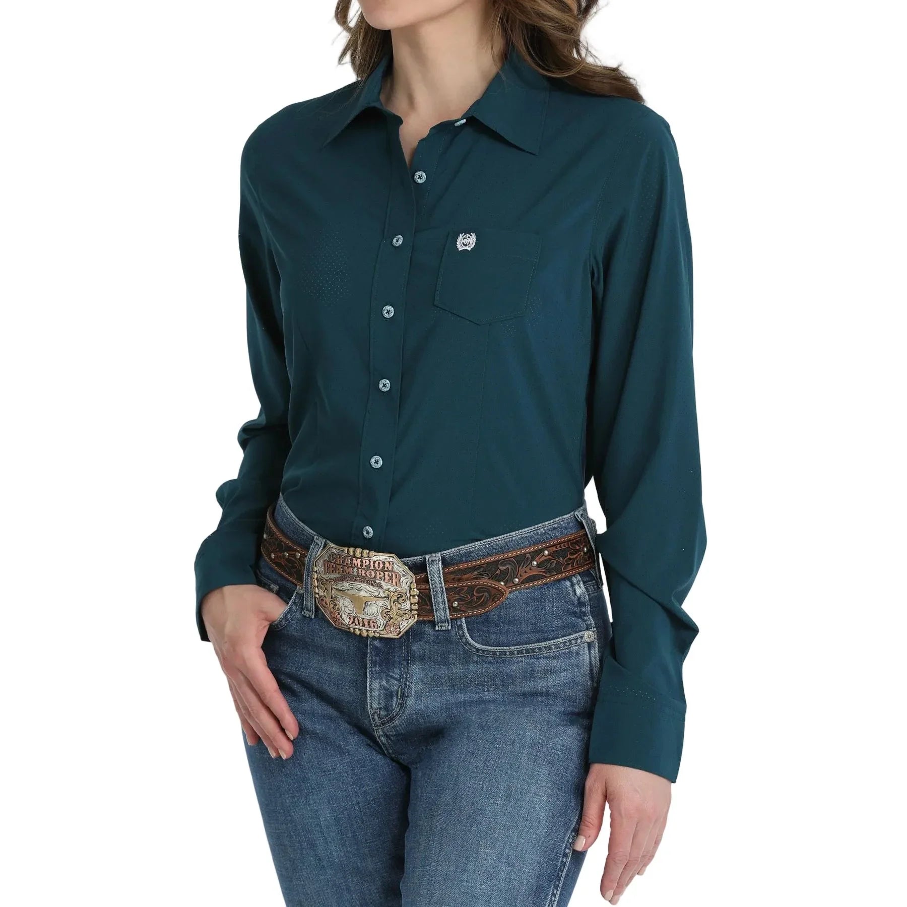 Women's Cinch Arena Flex Teal Long Sleeve Button Up Shirt MSW9164272
