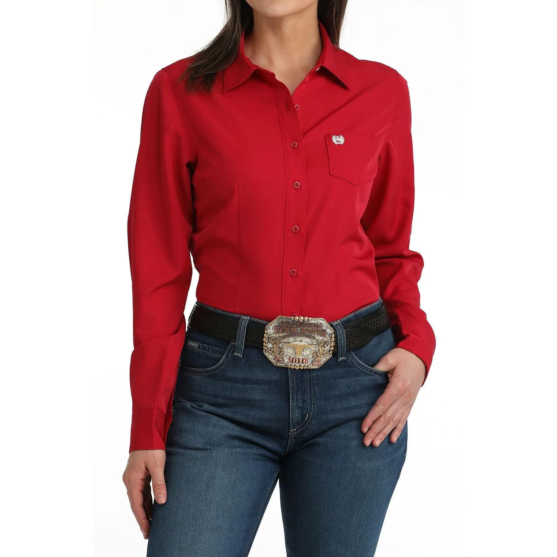 Women's Cinch Long Sleeve Red Arenaflex Button Up Shirt MSW9164269