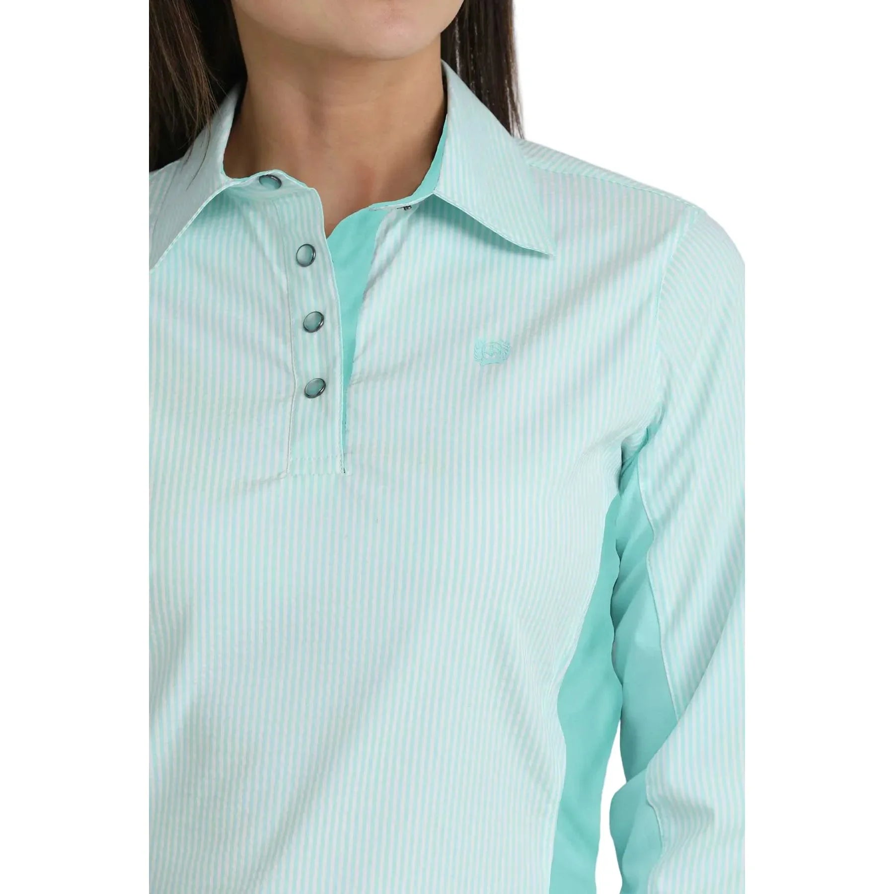 Women's Cinch Mint Striped Quarter Button Top MSW7916001