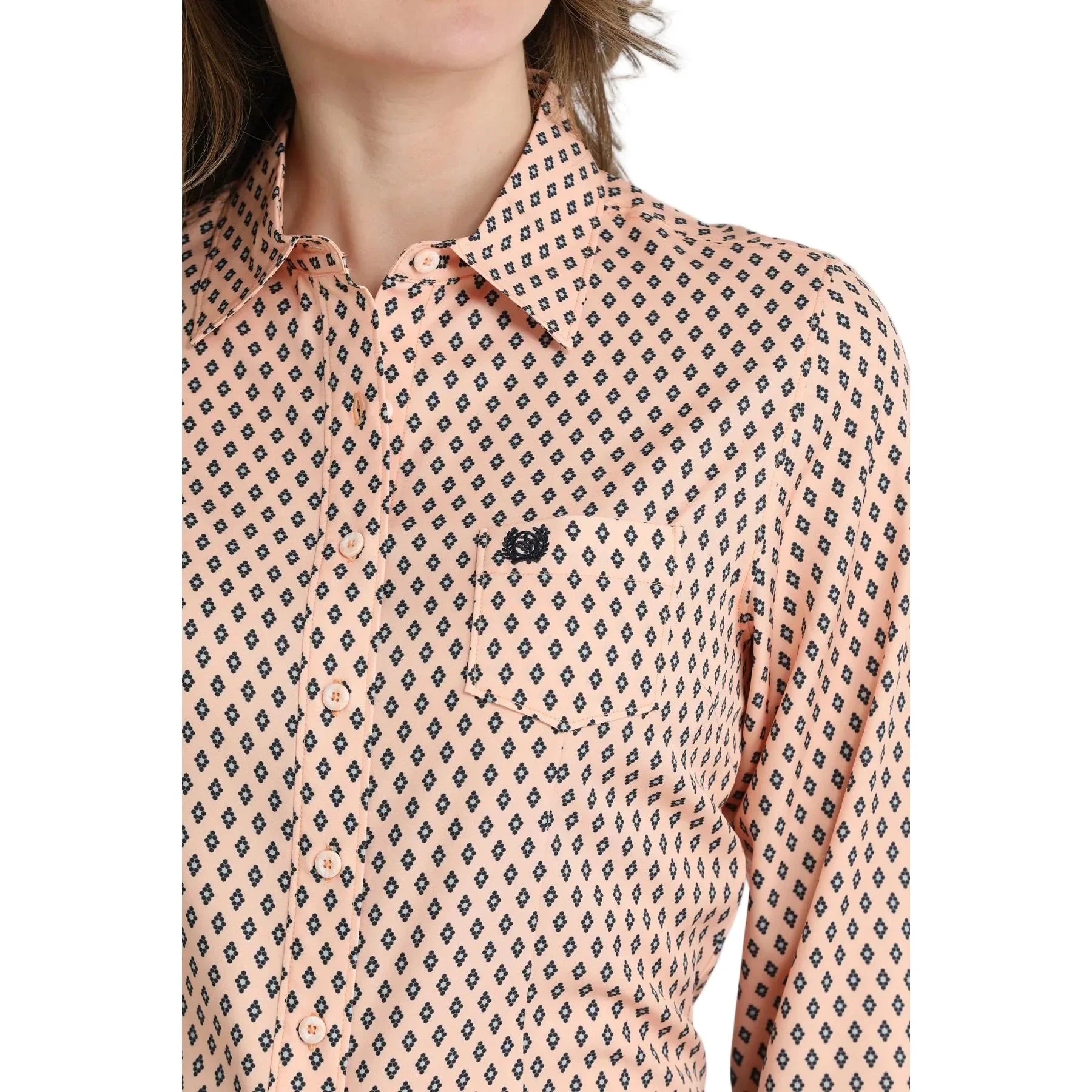 Women's Cinch Peach Print Arena Flex Long Sleeve Button Up MSW9164270