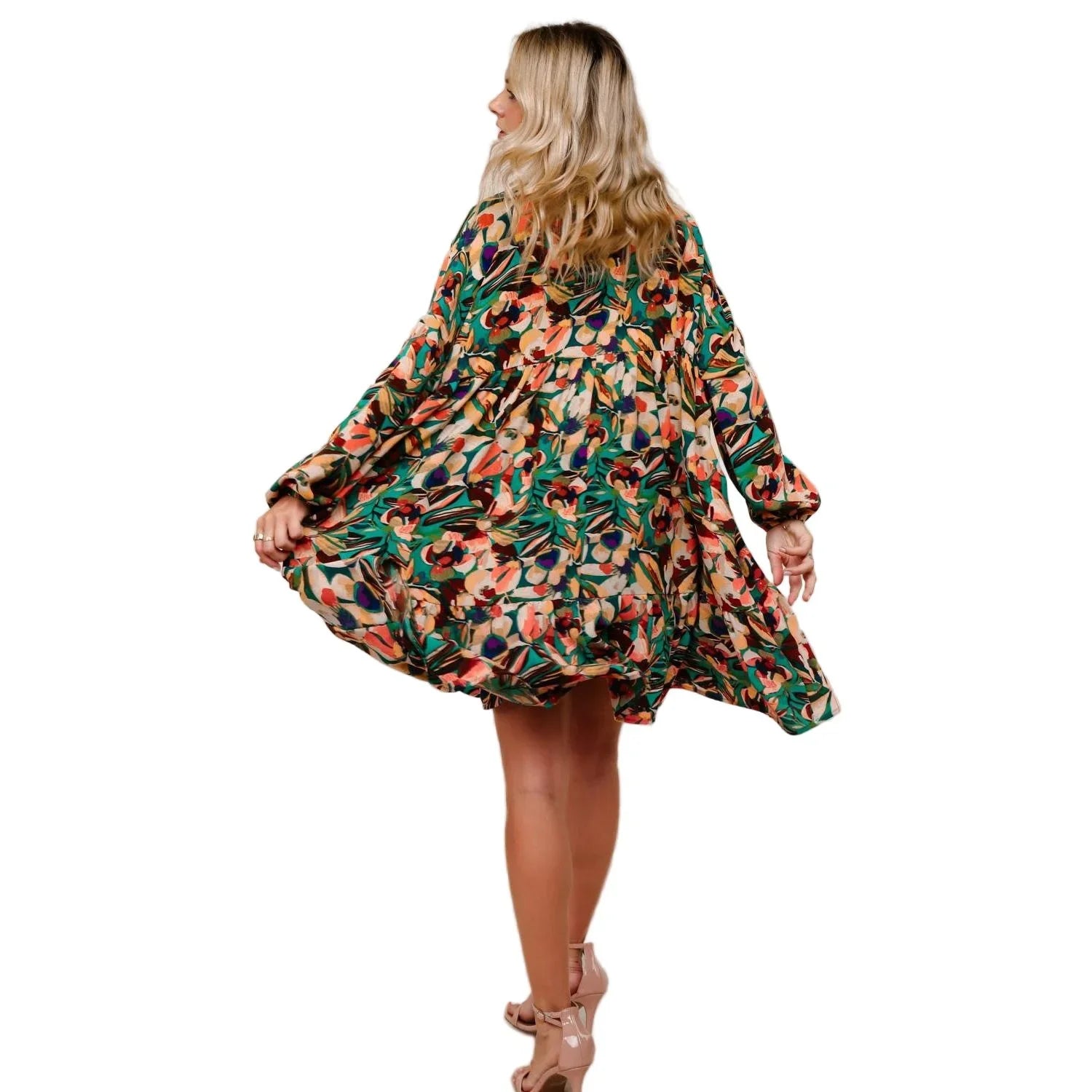 Women's Collared Floral Dress with Ruffle HD7160A