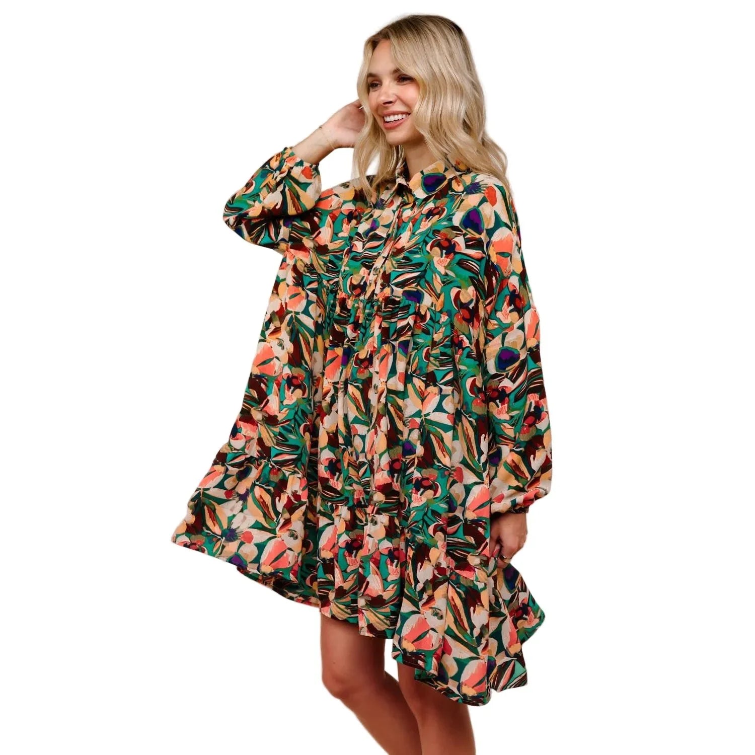 Women's Collared Floral Dress with Ruffle HD7160A