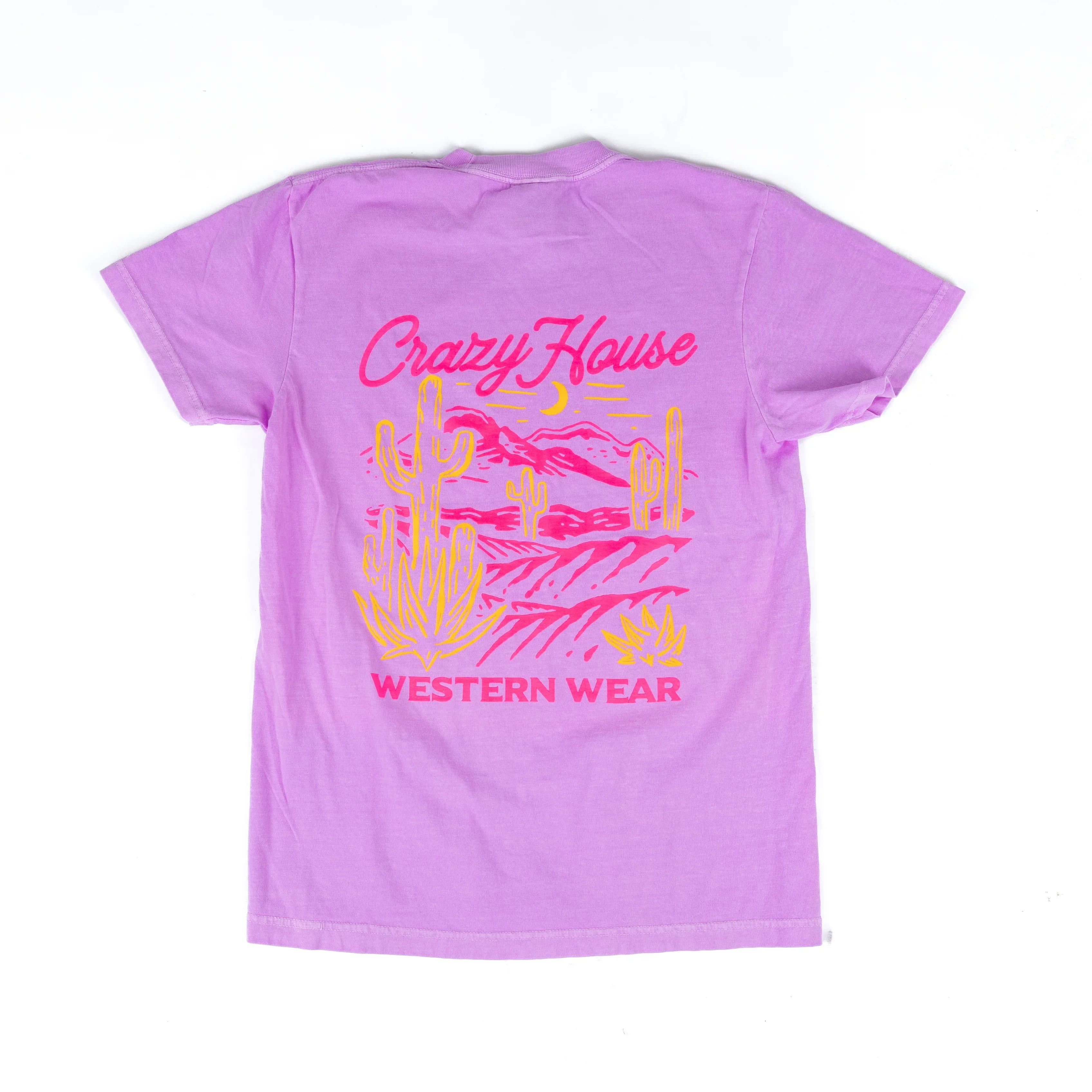Women's Crazy House Neon Violet Short Sleeve Desert Scene T-shirt