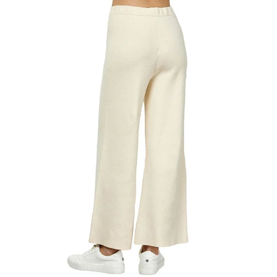 Women's Cream Cropped Wide Sweater Pants
