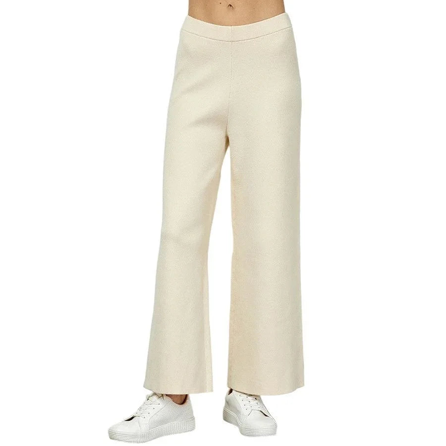 Women's Cream Cropped Wide Sweater Pants