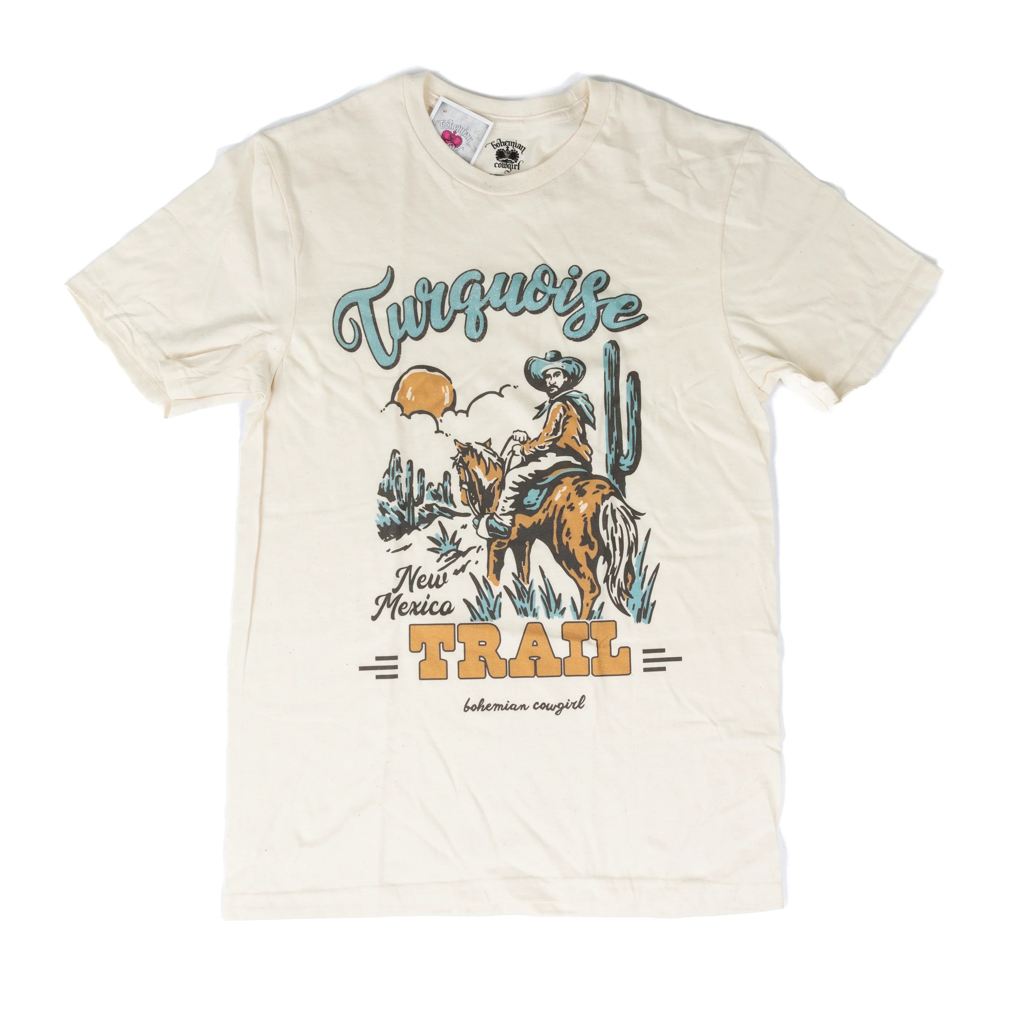 Women's Cream Short Sleeve Turquoise Trail Graphic Printed T-shirt