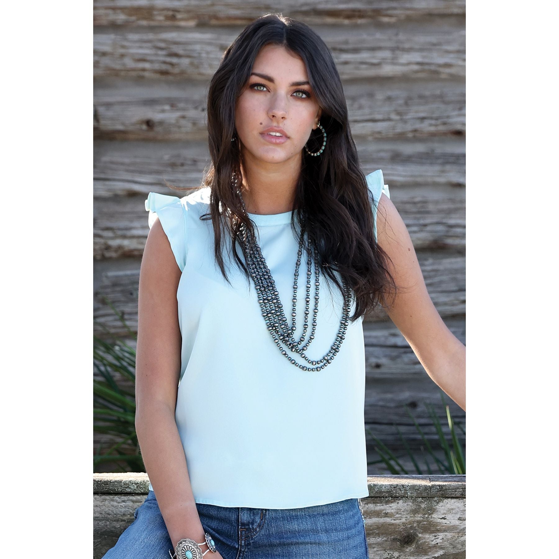 Women's Cruel Denim Light Blue Ruffled Blouse CTW7534001