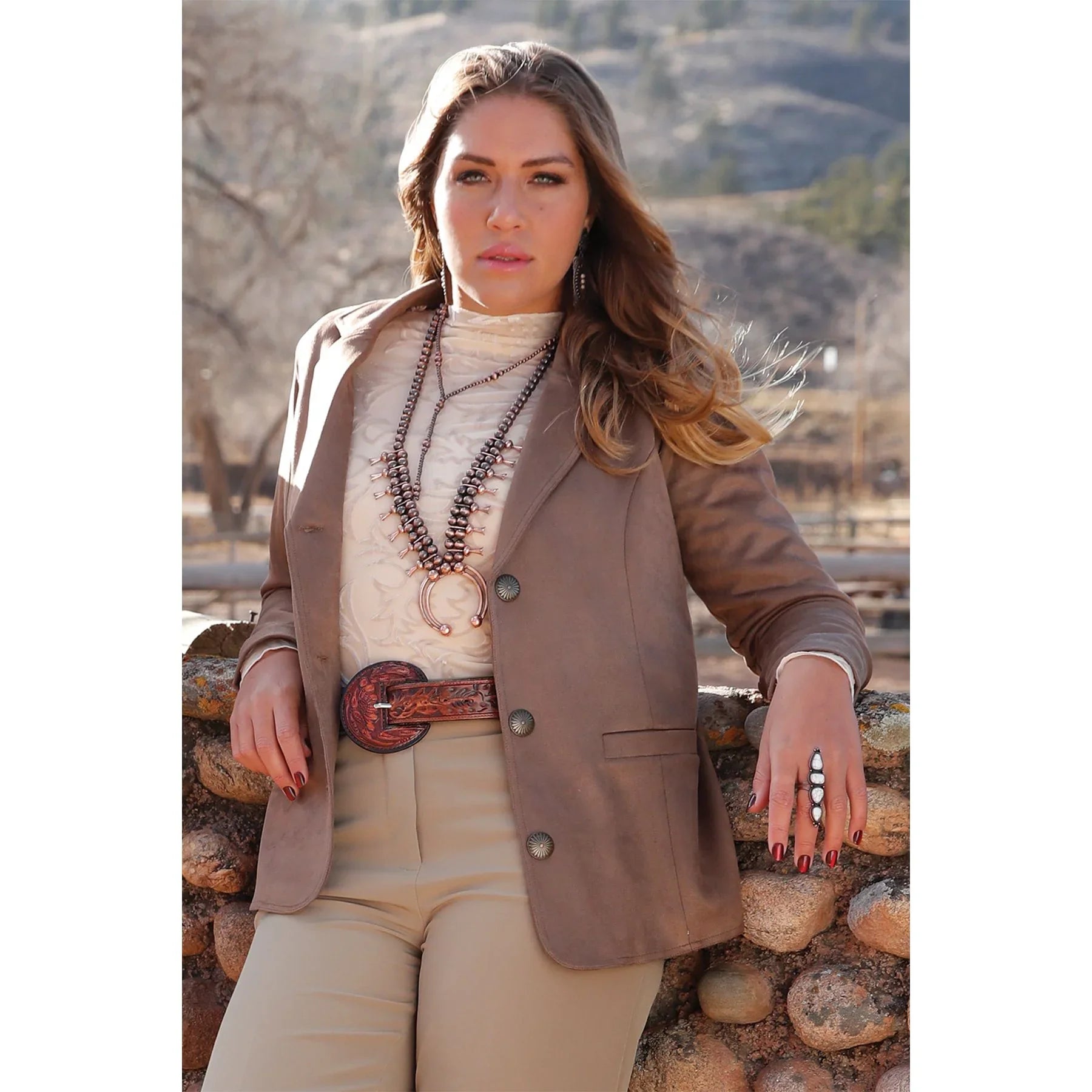 Women's Cruel Denim Western Jacket Faux Suede Lined Brown CWJ7528001