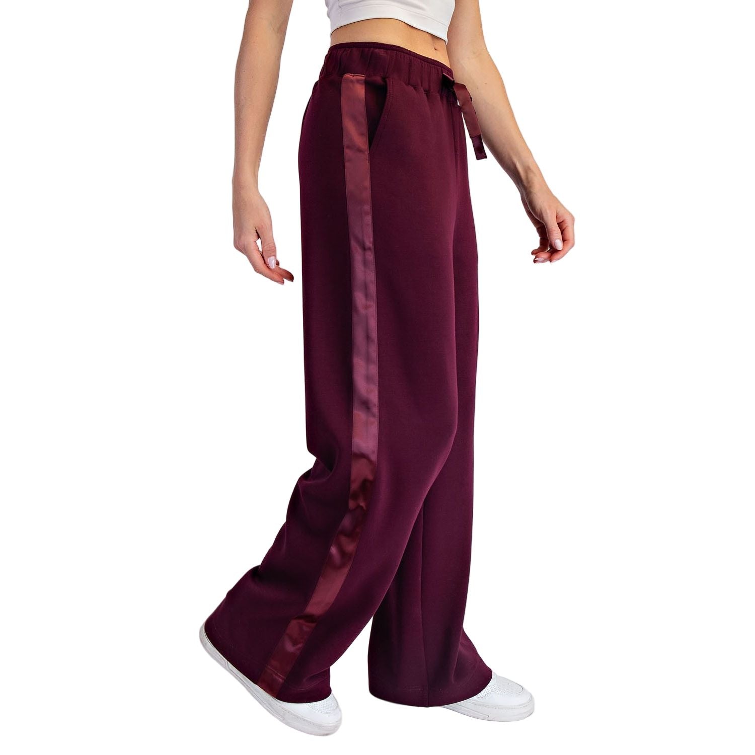 Women's Dark Cherry Modal Scuba Luxe Satin Straight Pant P6412