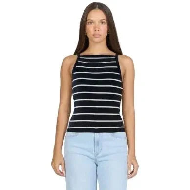 Women's Dear John Black/Cream Moira Striped Tank Top DKN2198BAC
