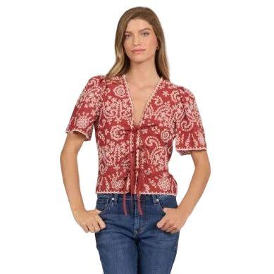 Women's Dear John Burnt Brick Cielo Short Sleeve V-neck Blouse DSH1556BUB