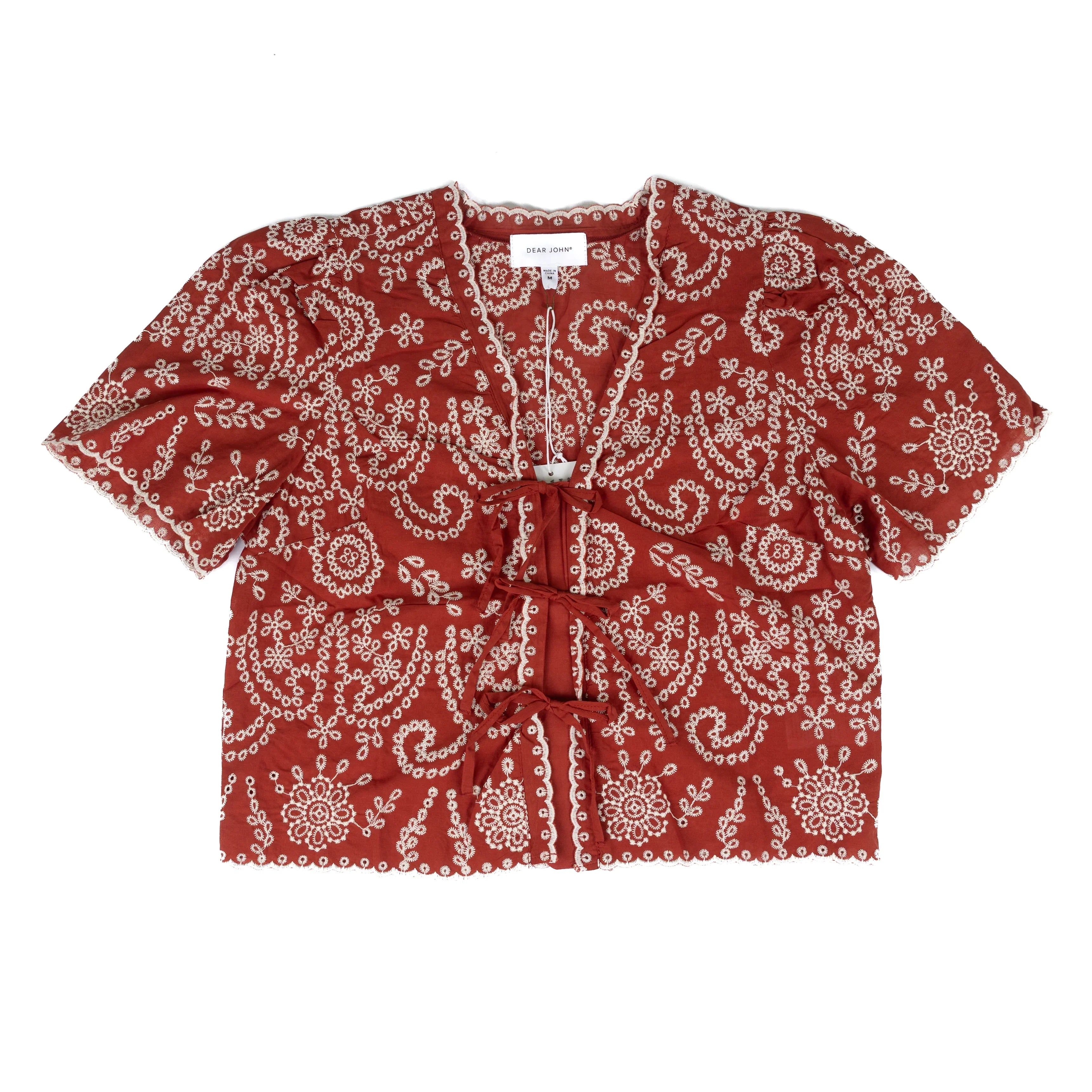 Women's Dear John Burnt Brick Cielo Short Sleeve V-neck Blouse DSH1556BUB