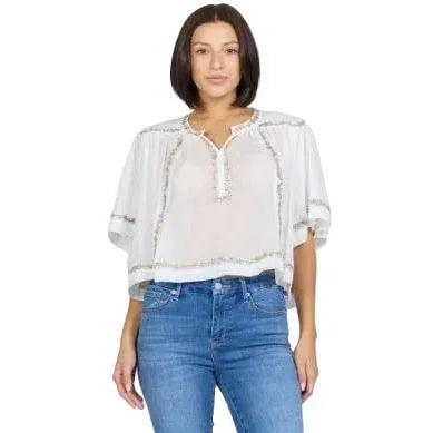 Women's Dear John White Jada Short Sleeve Blouse DSH1527WHT
