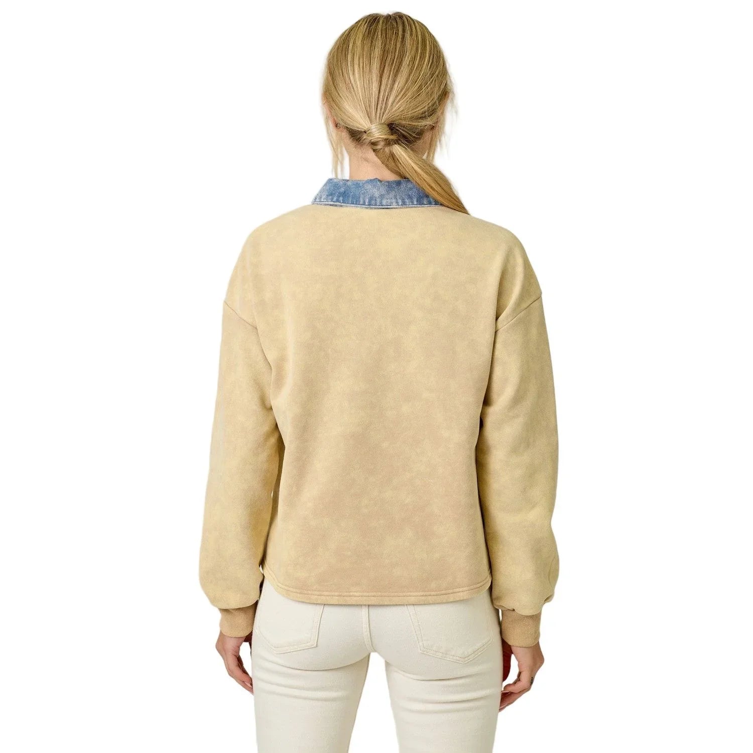Women's Denim Collar Washed Polo Shirt 61239