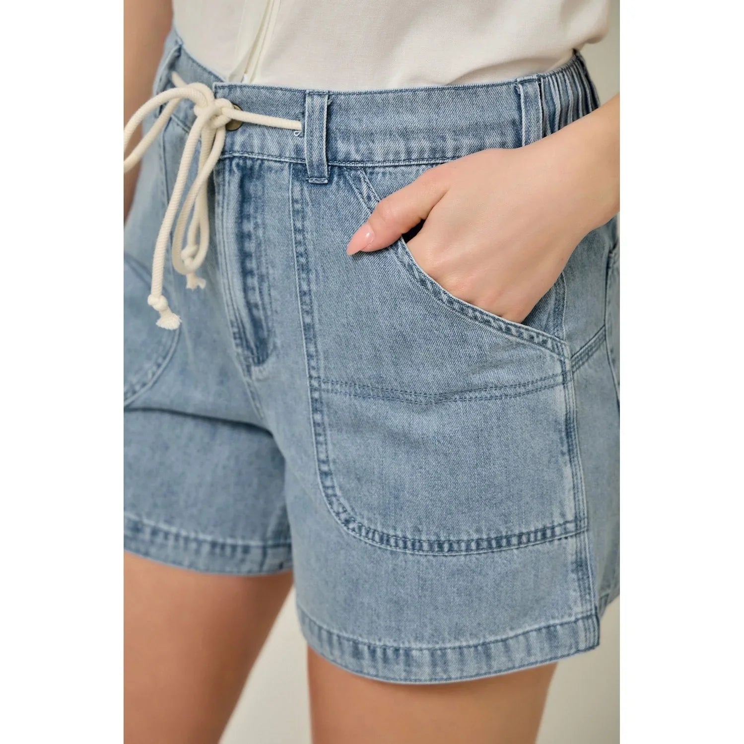 Women's Denim Washed Pull-on Shorts 61487