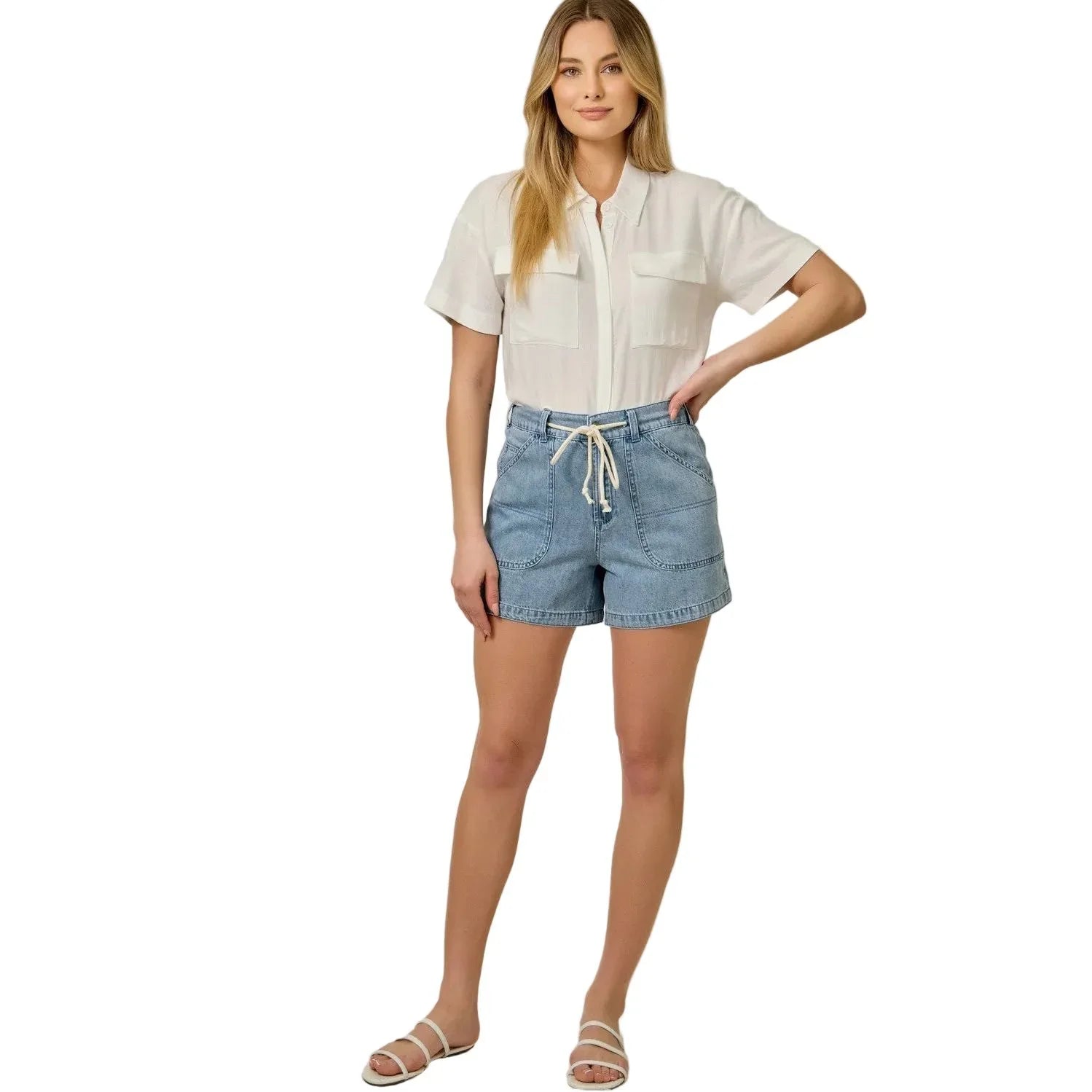 Women's Denim Washed Pull-on Shorts 61487