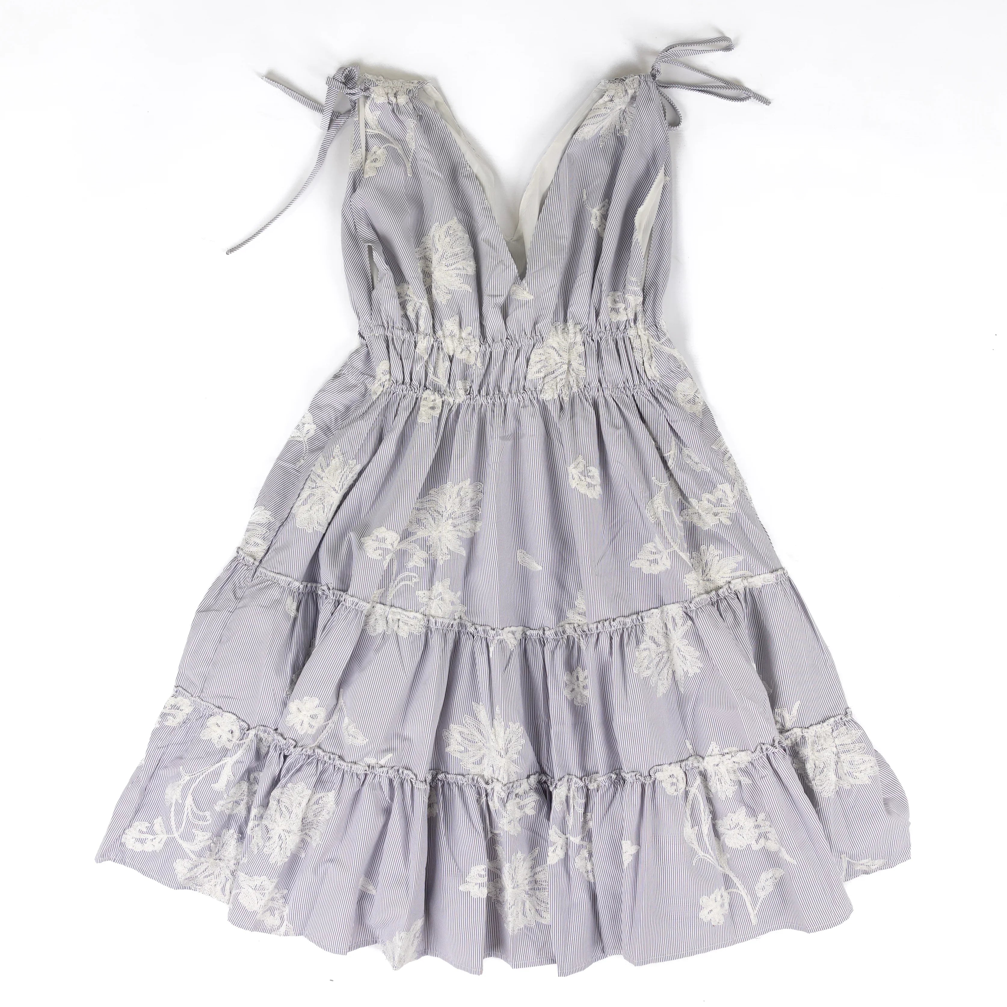 Women's Easel Blue Striped Floral Embroidery Dress SD300028