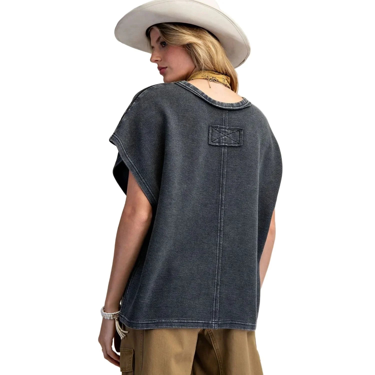 Women's Easel Drop Shoulder Textured Washed Blouse ET72054
