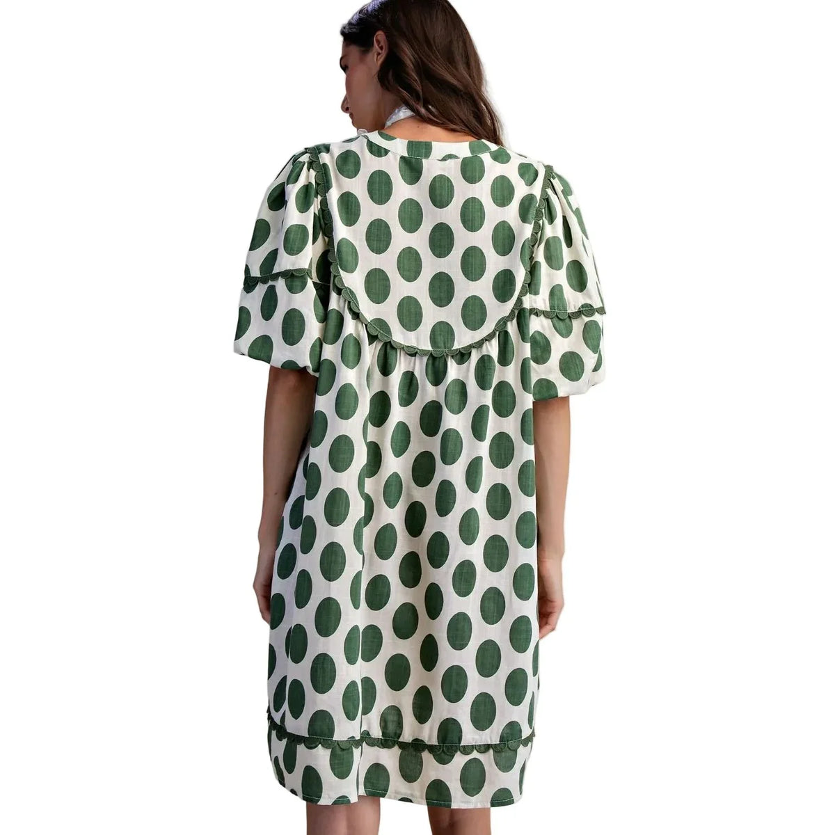 Women's Easel Sage Green Polka Dot Linen Mini Dress ED29634
