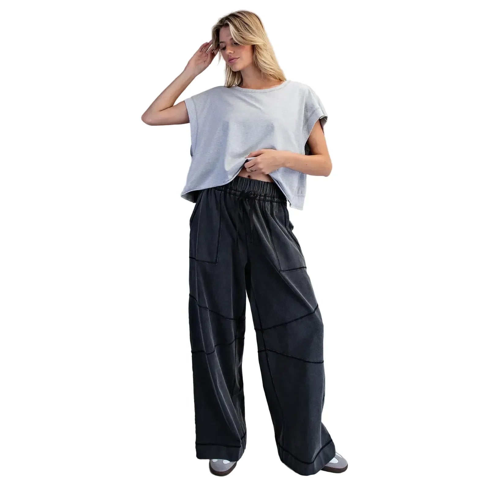 Women's ee:some Ash Black Exposed Seam Wide Leg Pants PK14769